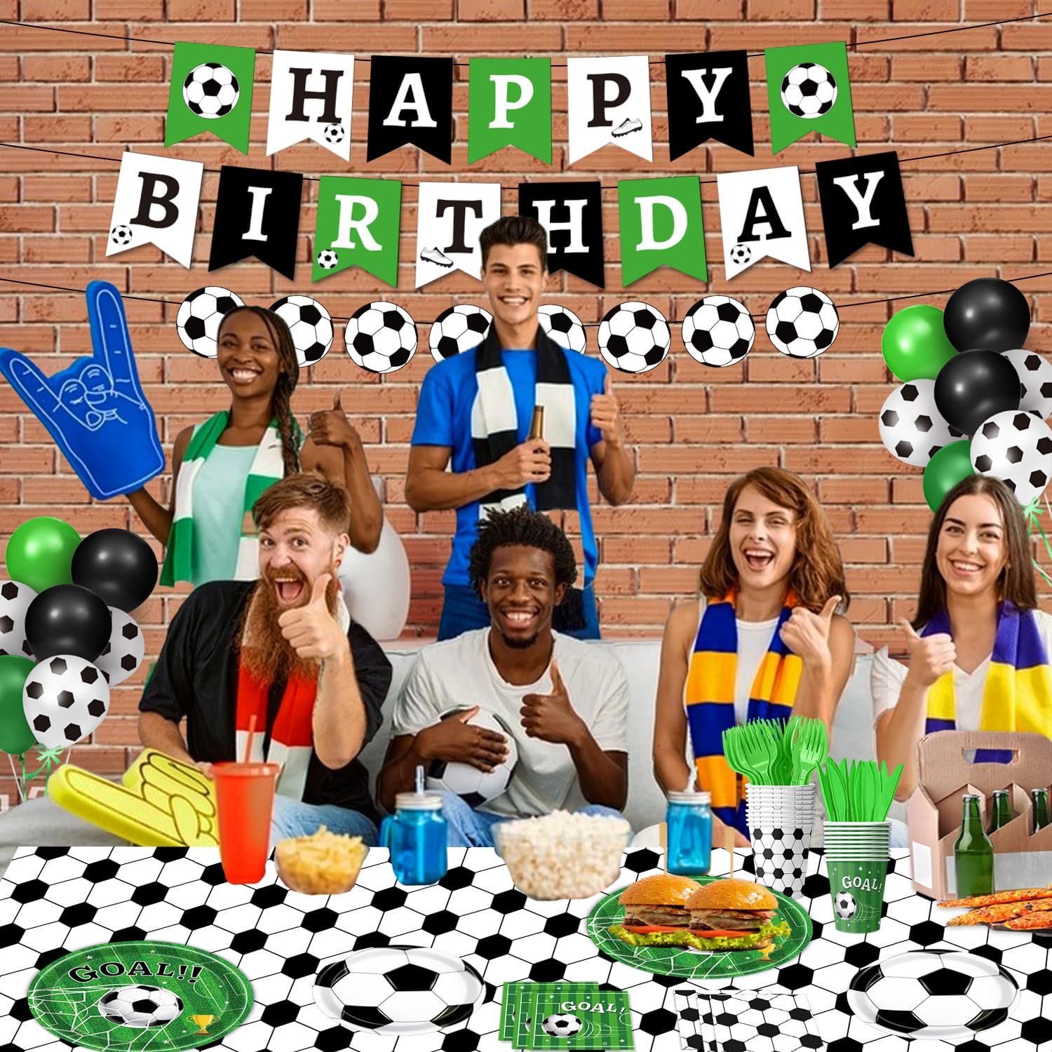 170 PCS Soccer Party Decorations, Soccer Birthday Party Decorations - Includes Plates, Napkins