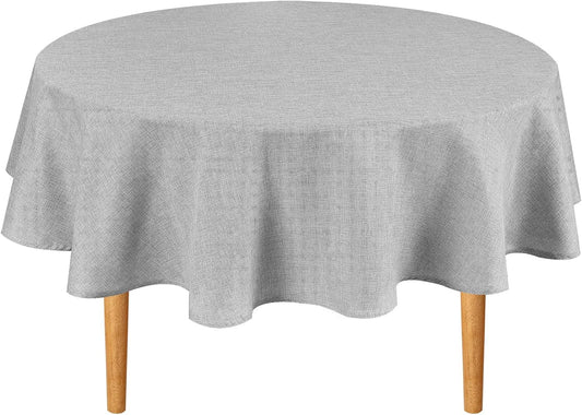 Hiasan Round Tablecloth 80 Inch Linen - Wrinkle and Stain Resistant Washable Polyester Fabric Table Cloth for Dining Room Kitchen Party, Light Grey