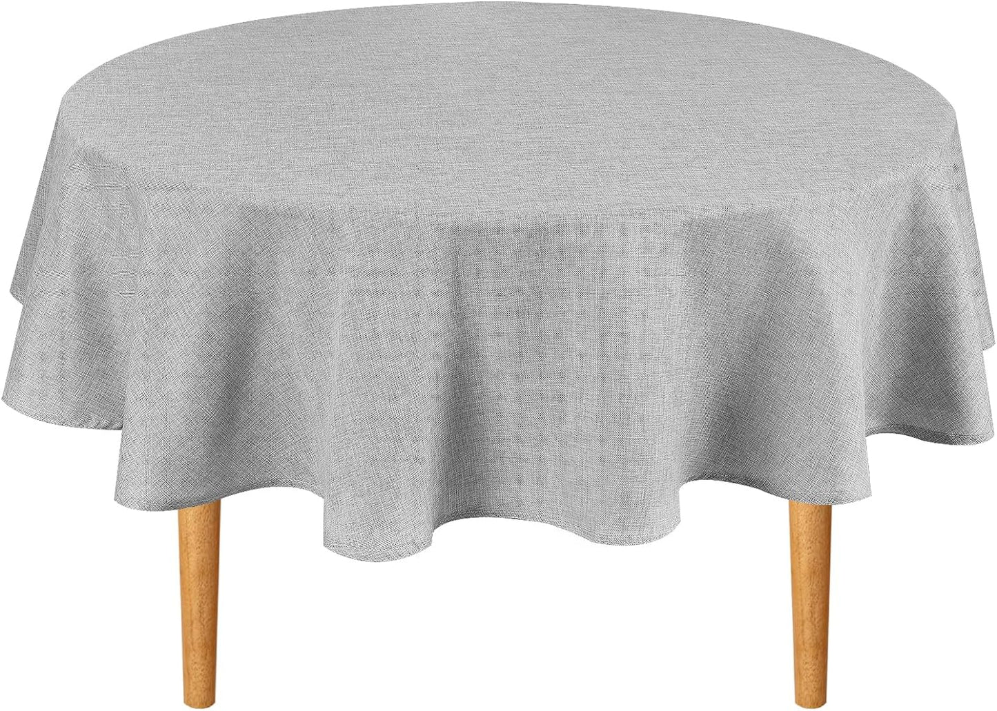 Hiasan Round Linen Tablecloth 50 Inch - Wrinkle and Stain Resistant Washable Polyester Fabric Table Cloth for Dining Room Kitchen Party, Light Grey
