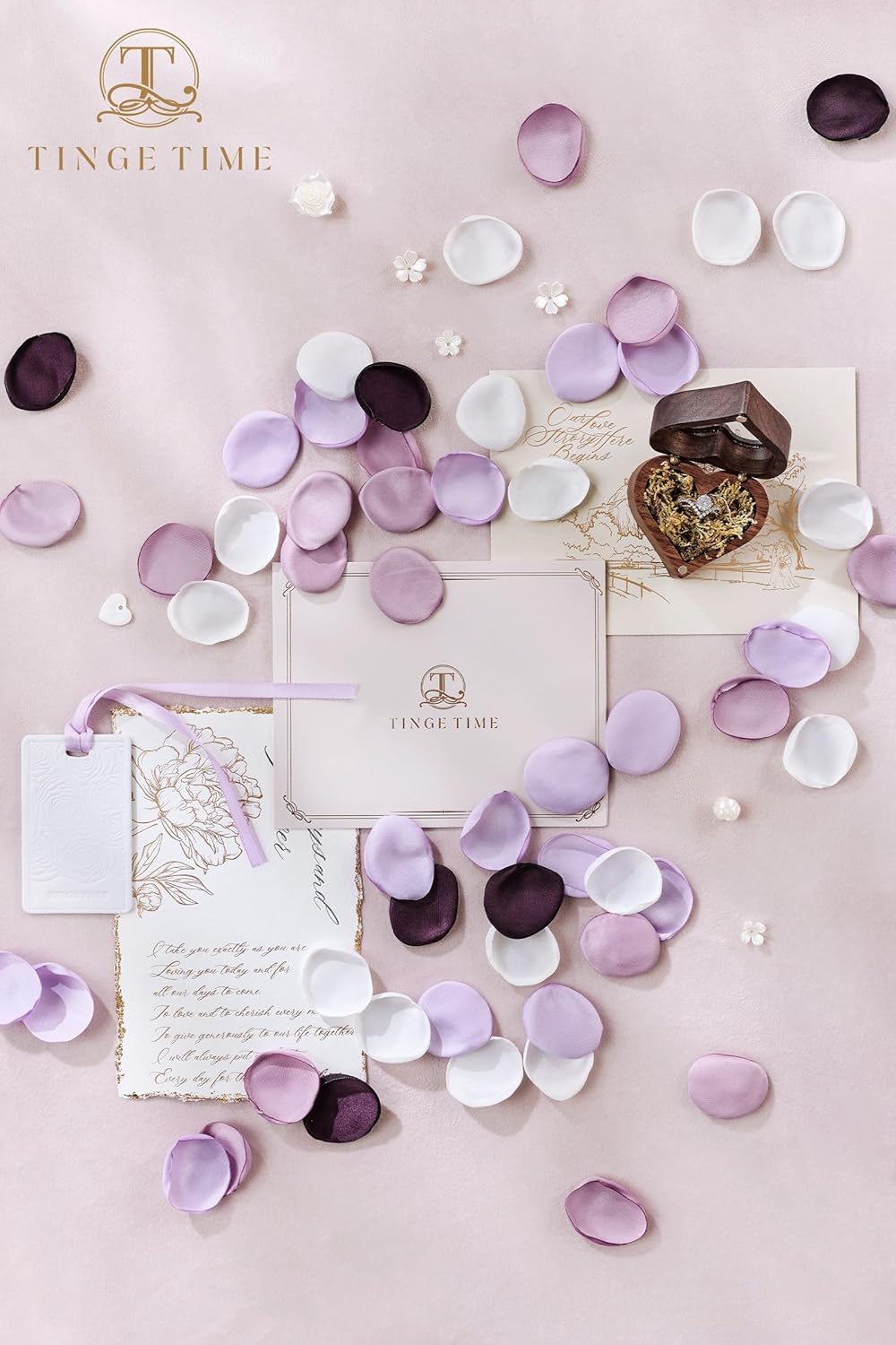TINGE TIME 400pcs Silk Flower Petals for Wedding, Rose Petals for Decoration, Fake Flower Petals for Bridal Showers, Flower Girl Petals for Anniversaries and Parties (Lavender & Plum)
