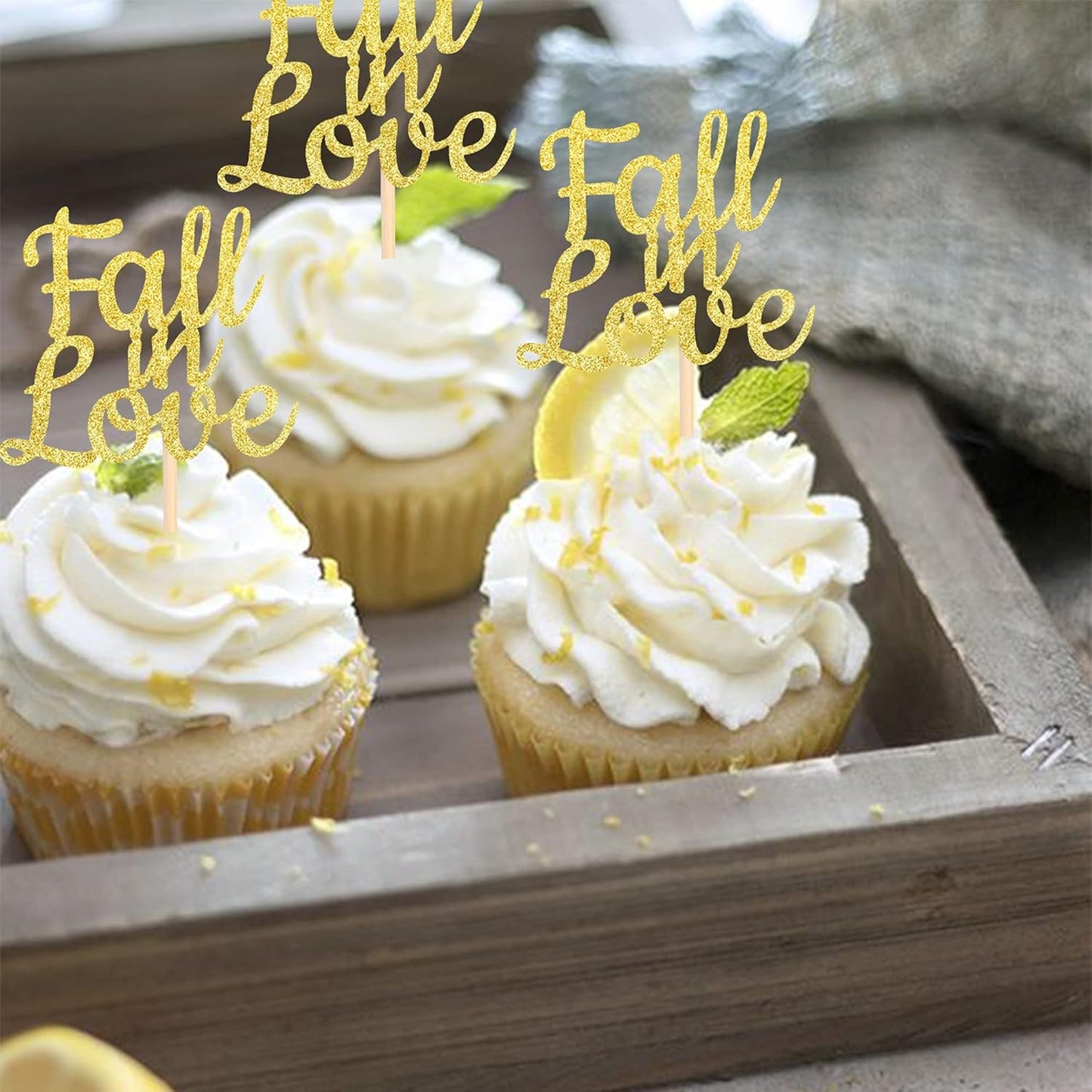 24 PCS Fall in Love Cupcake Toppers Glitter Bridal Shower Cupcake Picks Wedding Engagement Anniversary Birthday Party Cake Decorations Supplies