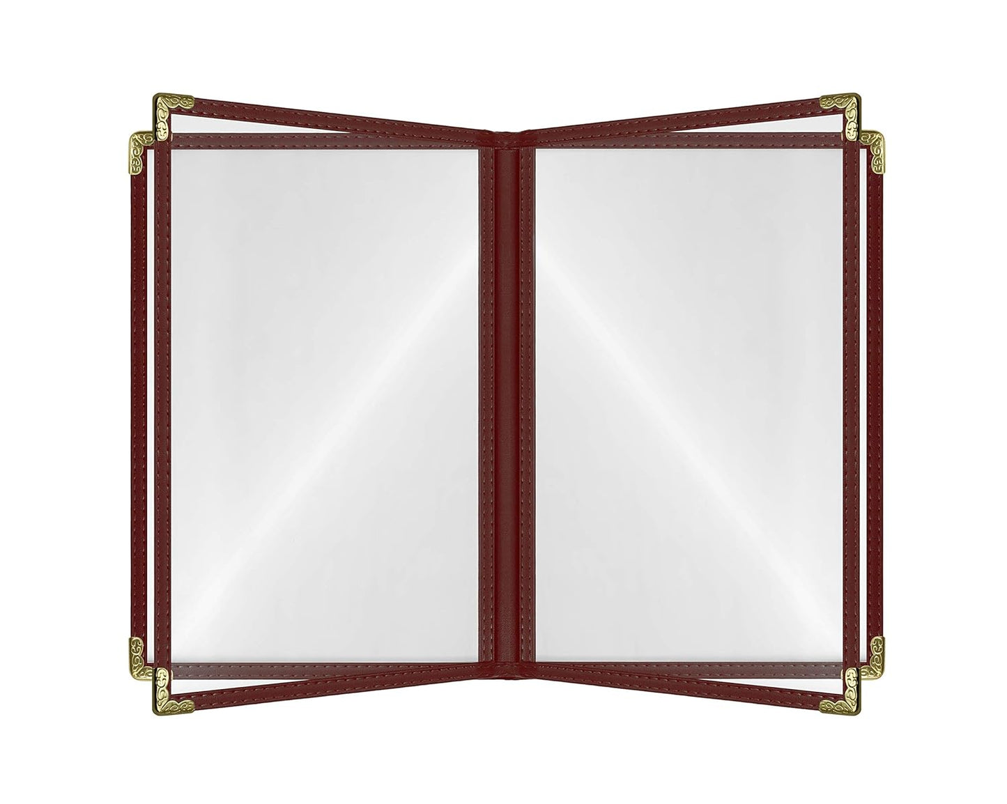 Goodsmart Restaurant Menu Covers - 25 Pack Burgundy 8.5" x 11", 4-Page/8-View, Side-Loading Vinyl Menu Holders with Clear Sleeves, Double-Stitched, Leather-Style Café Covers with Gold Corners