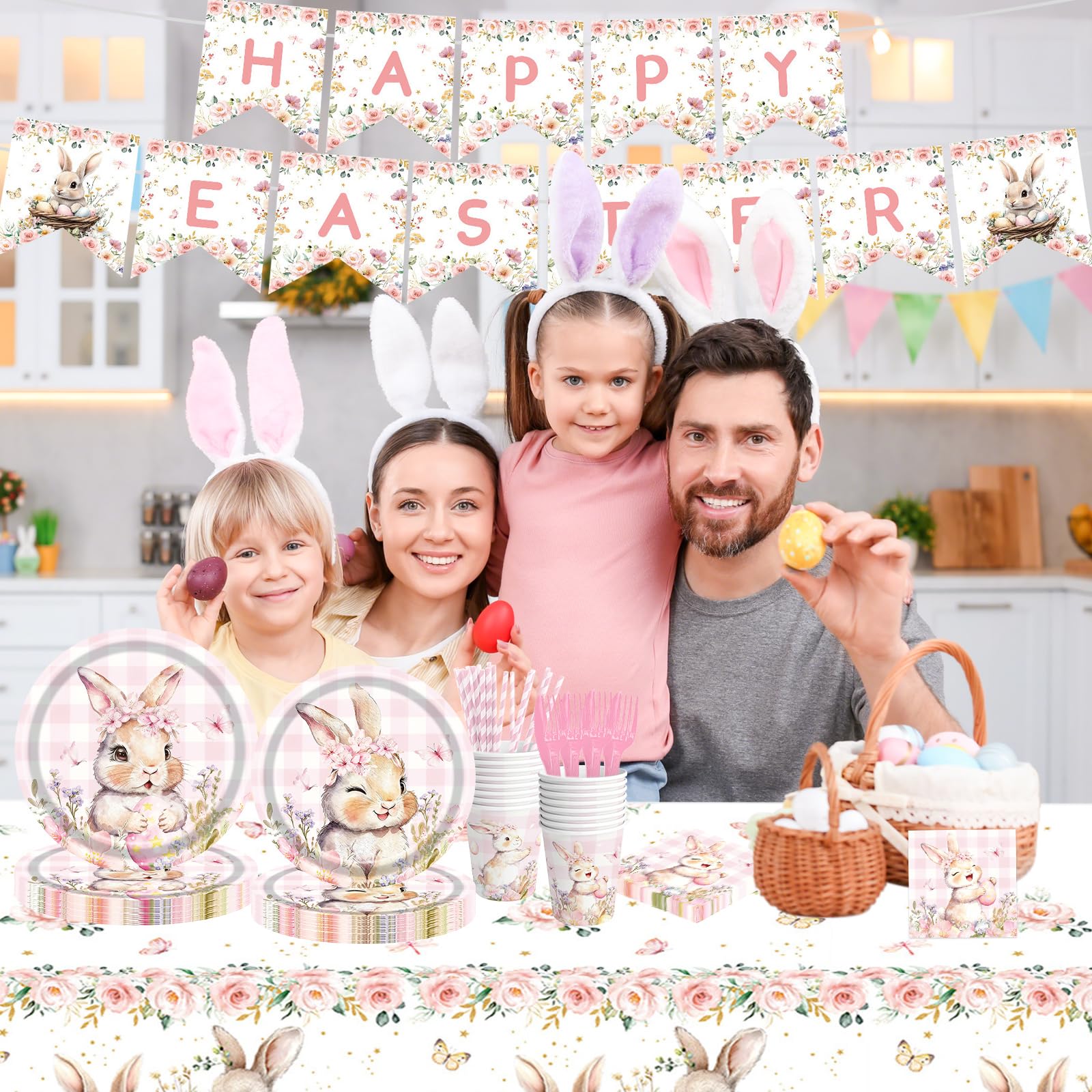 142 Pcs Happy Easter Plates and Napkins Easter Party Decorations