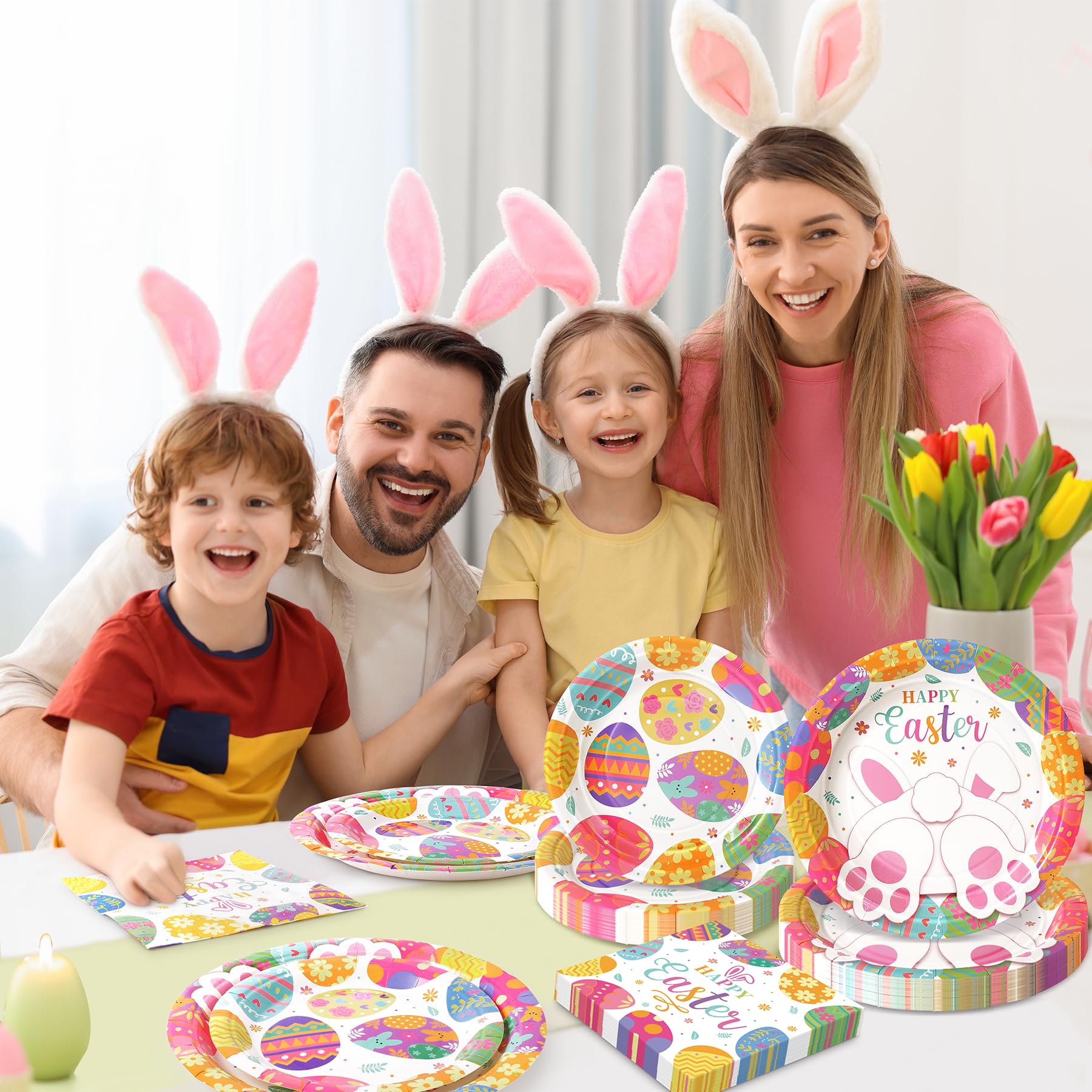 Fighting to Achieve Happy Easter Plates and Napkins, 72PCS Colorful Easter Party Supplies, Bunny