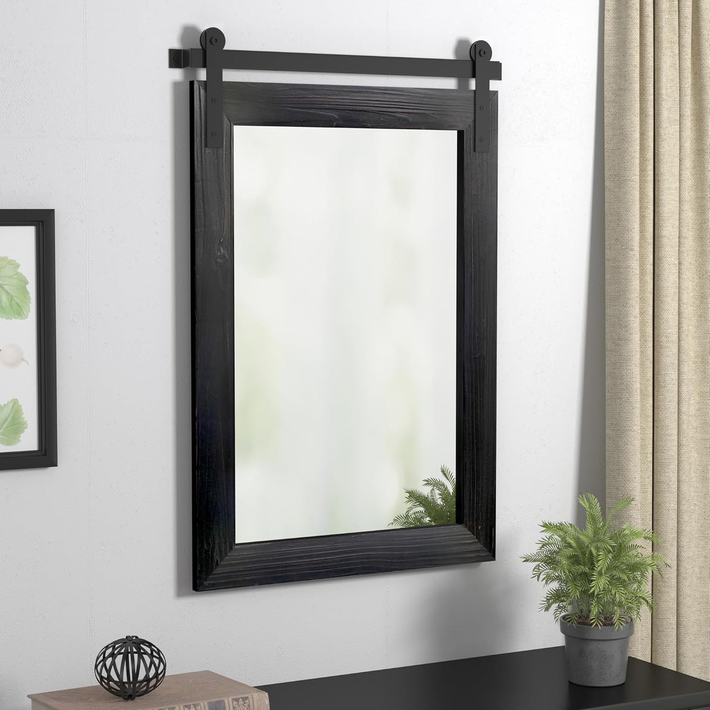 COGOOD Farmhouse Bathroom Mirror - 42 x 29 Rustic Barn Door Style Mirror for Living Room, Entryway, Vanity Wall Decor (Black)