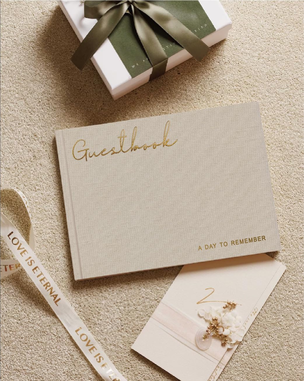 Elegant Linen Wedding Guset Book - Polaroid Guest Book for Wedding Reception,Baby Shower,Bridal Shower and Special Events - 100 Blank Pages for Sign in and Photos (B-Beige)