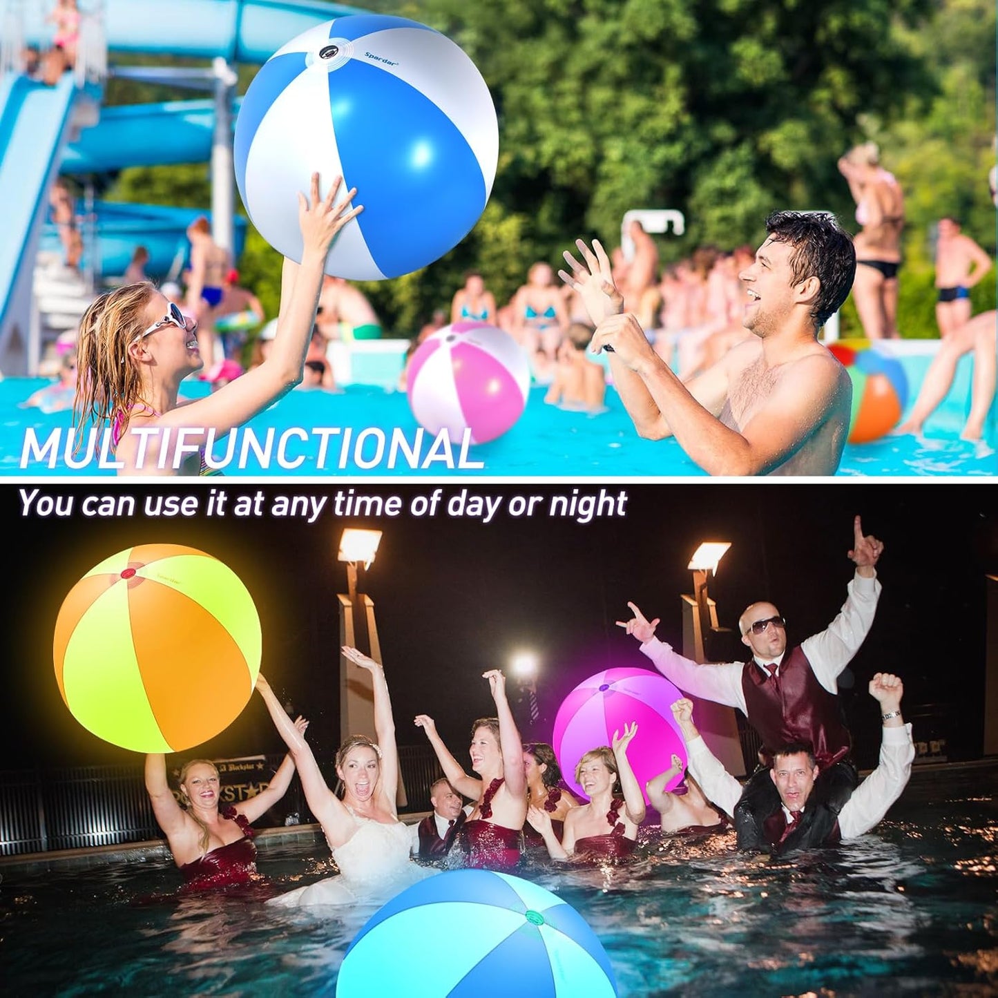 Spardar LED Beach Balls, 4 Pack 16 Inch Light up Beach Balls with Remote Control, Balloon Pump, 16 Colors Lights and 4 Light Modes Pool Toy for Pool Garden Decorations（4 Blue）