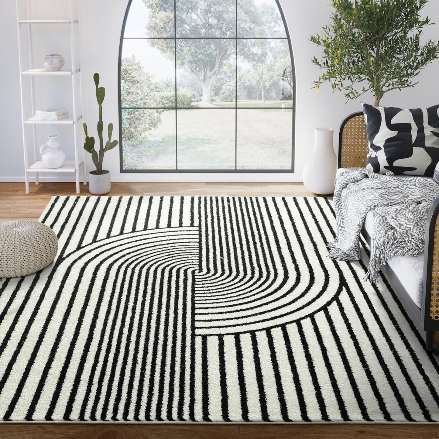 Abani Nuevo Collection Area Rug - Mid-Century Black and White Arch Knot Design - 2' x 3' - for Living Room, Bedroom & Office