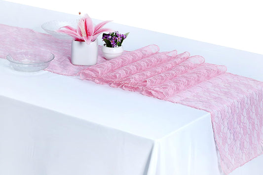 MDS Pack of 25 Wedding 12 x 108 inches Lace Table Runner for Wedding, Decorations for Birthday Parties, Banquets, Graduations, Engagements, and Runners fit Rectangle, Round Table- Blush Pink