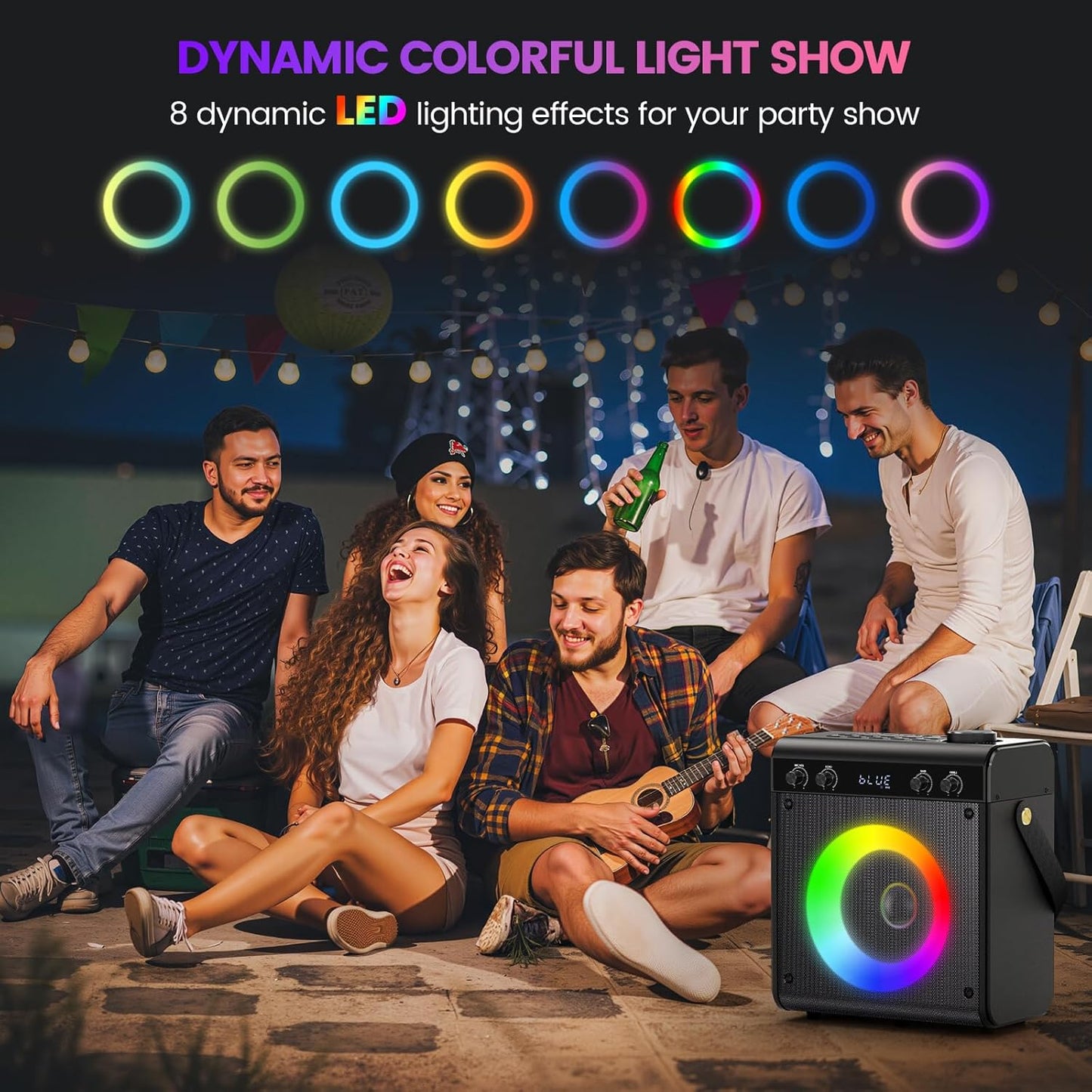 Karaoke Machine, Portable Bluetooth Speaker with 2 Wireless Microphones for Adults & Kids - PA System, LED Lights, Bass/Treble Control, AUX/USB/TF/FM for Home Party Outdoor Singing