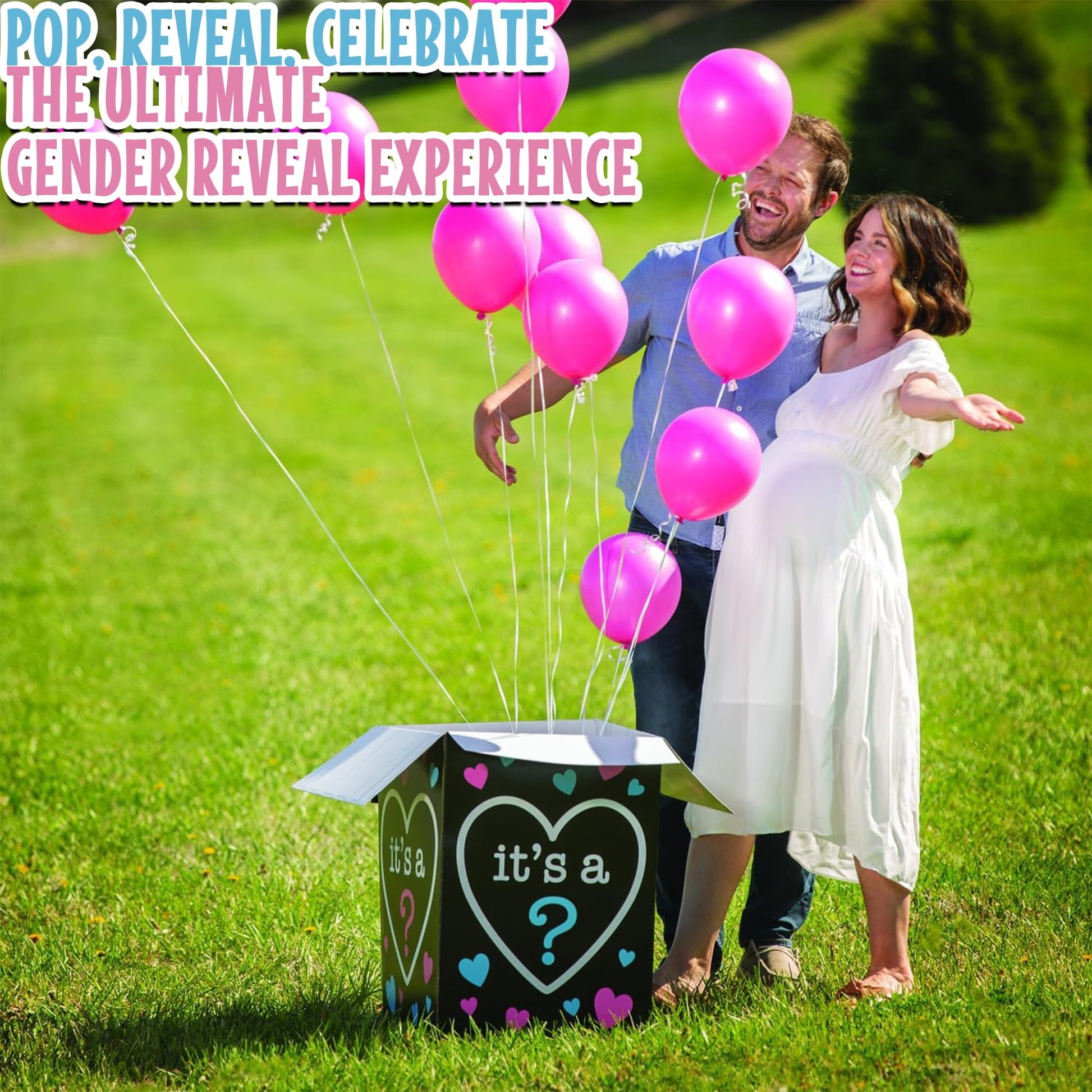 Fun Express Gender Reveal Balloon Box for Baby Shower Party - Premium 24 Inch Tall Black Cardboard