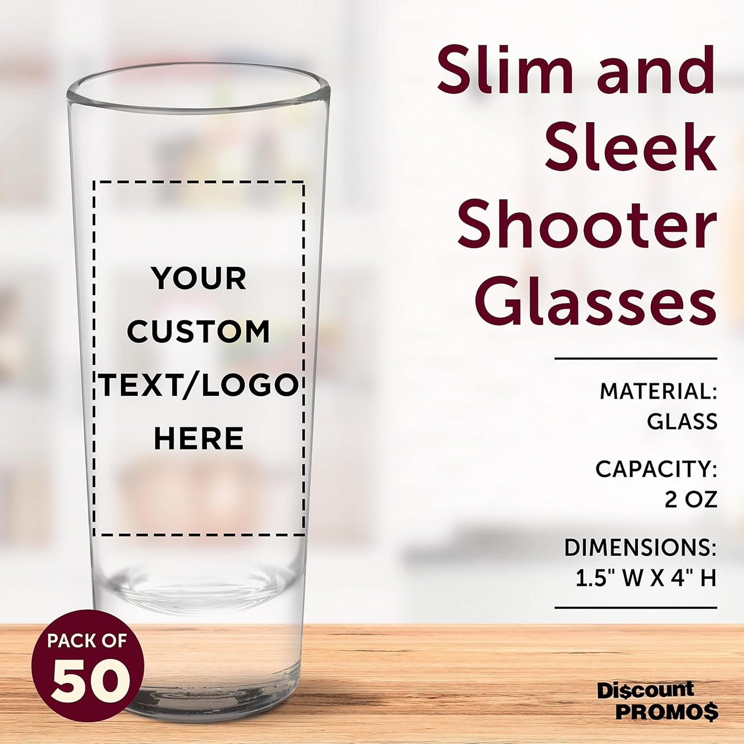 Custom Cordial Shooter Shot Glasses 2 oz. Set of 50, Personalized Bulk Pack - Great for Birthdays, Parties, Indoor & Outdoor Events - Clear
