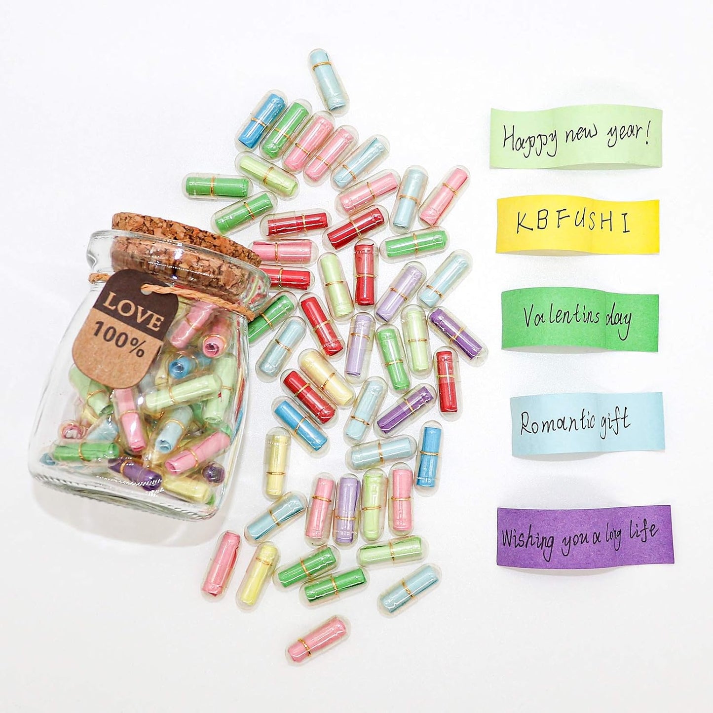 Capsule Letters Message in a Bottle - Cute Things Gifts for Boyfriend/Girlfriend - Love Letter for Anniversary, Birthday,Valentines Day, Mother's Day Gift (Mixed Color 100pcs)
