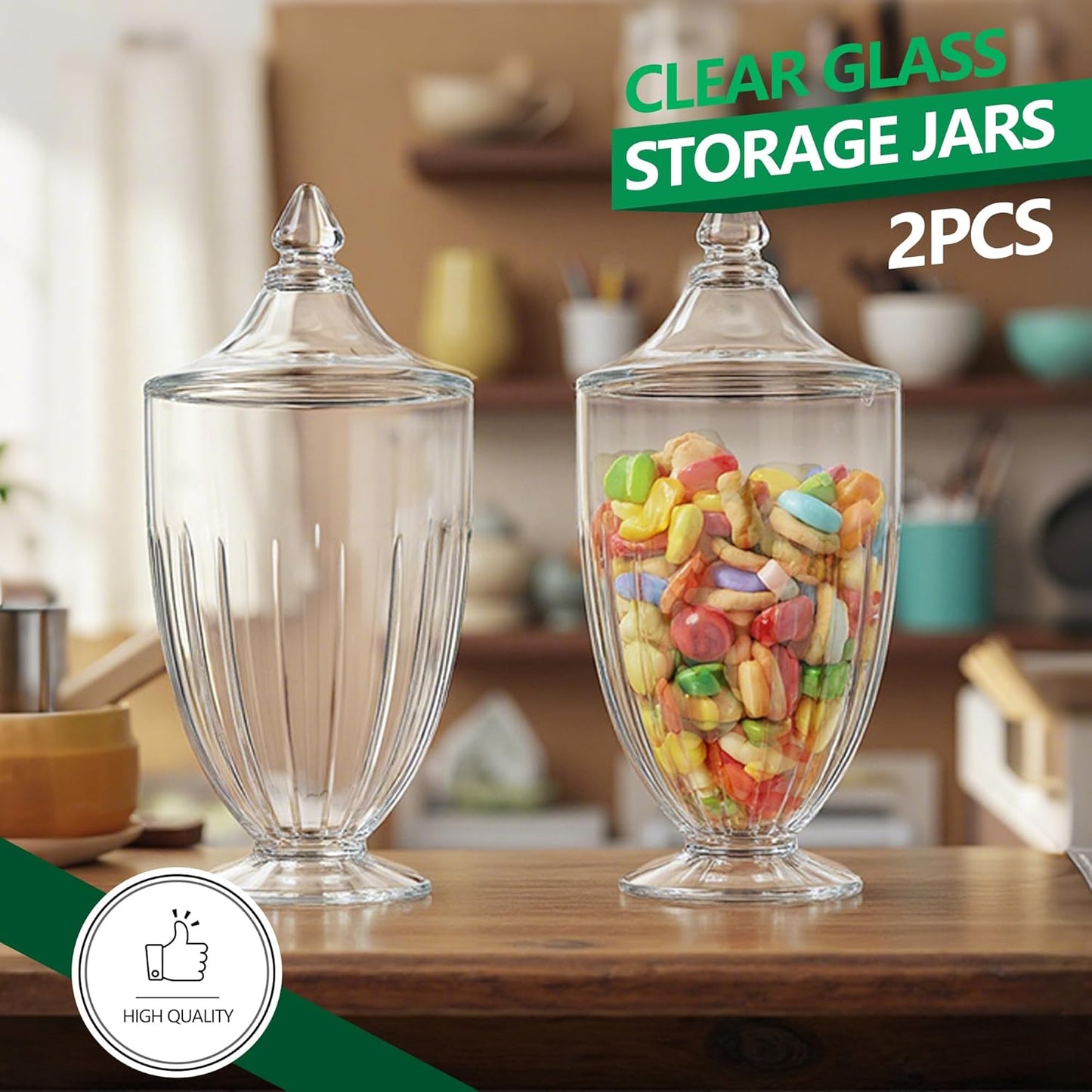 ZEERSHEE 2 Pack 26oz Glass Candy Jars with Lids Clear Decorative Storage Jar for Candy Cookies Wedding Party Favors