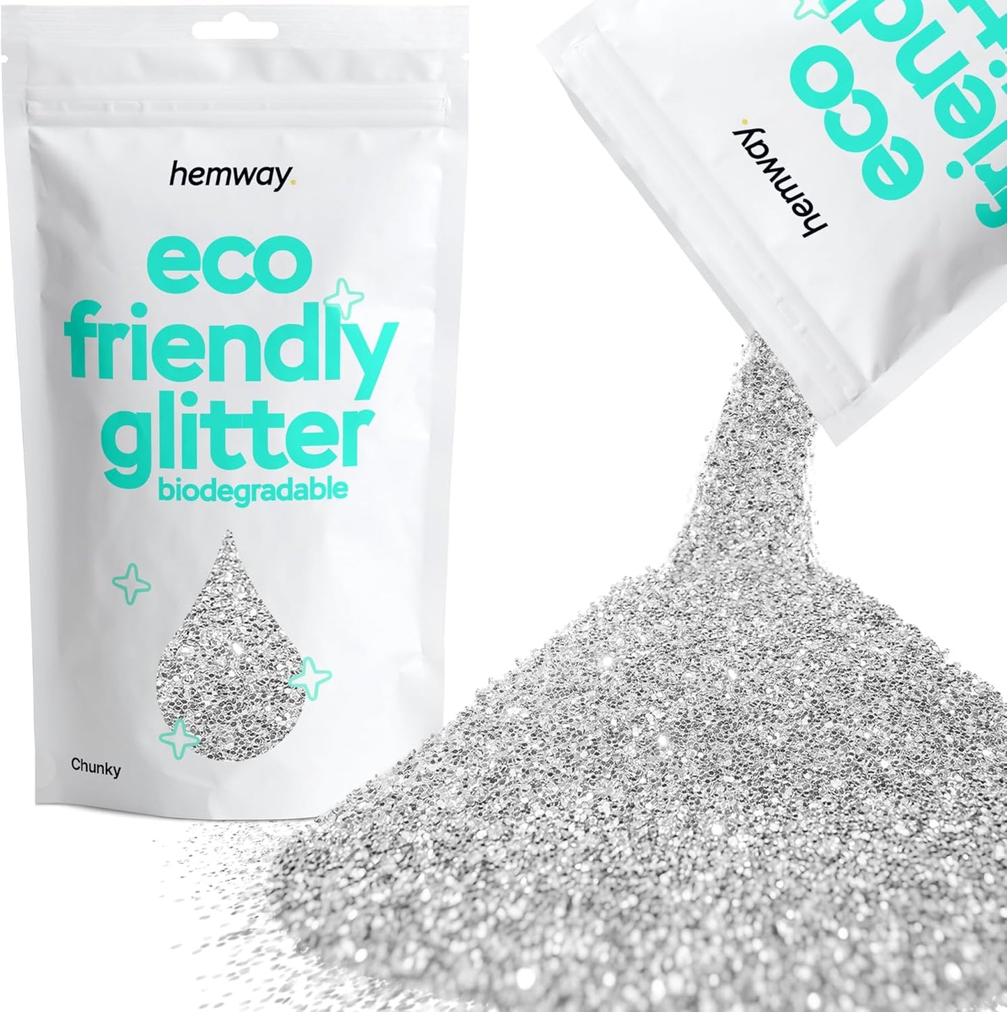 Hemway Biodegradable Glitter Eco Friendly - 100g/3.5oz Bio Cosmetic Safe Sparkle Vegan for Face Eyeshadow Body Hair Festival Makeup Craft - Chunky (1/40" 0.025" 0.6mm) - Silver