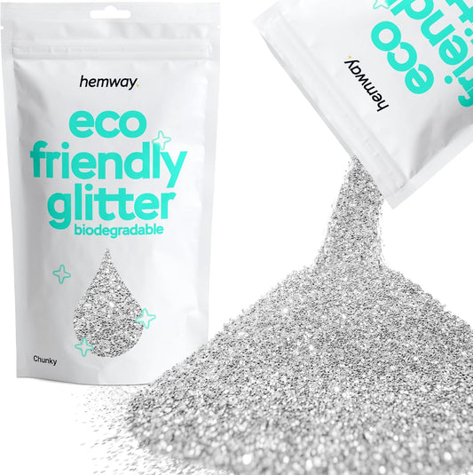 Hemway Biodegradable Glitter Eco Friendly - 100g/3.5oz Bio Cosmetic Safe Sparkle Vegan for Face Eyeshadow Body Hair Festival Makeup Craft - Chunky (1/40" 0.025" 0.6mm) - Silver