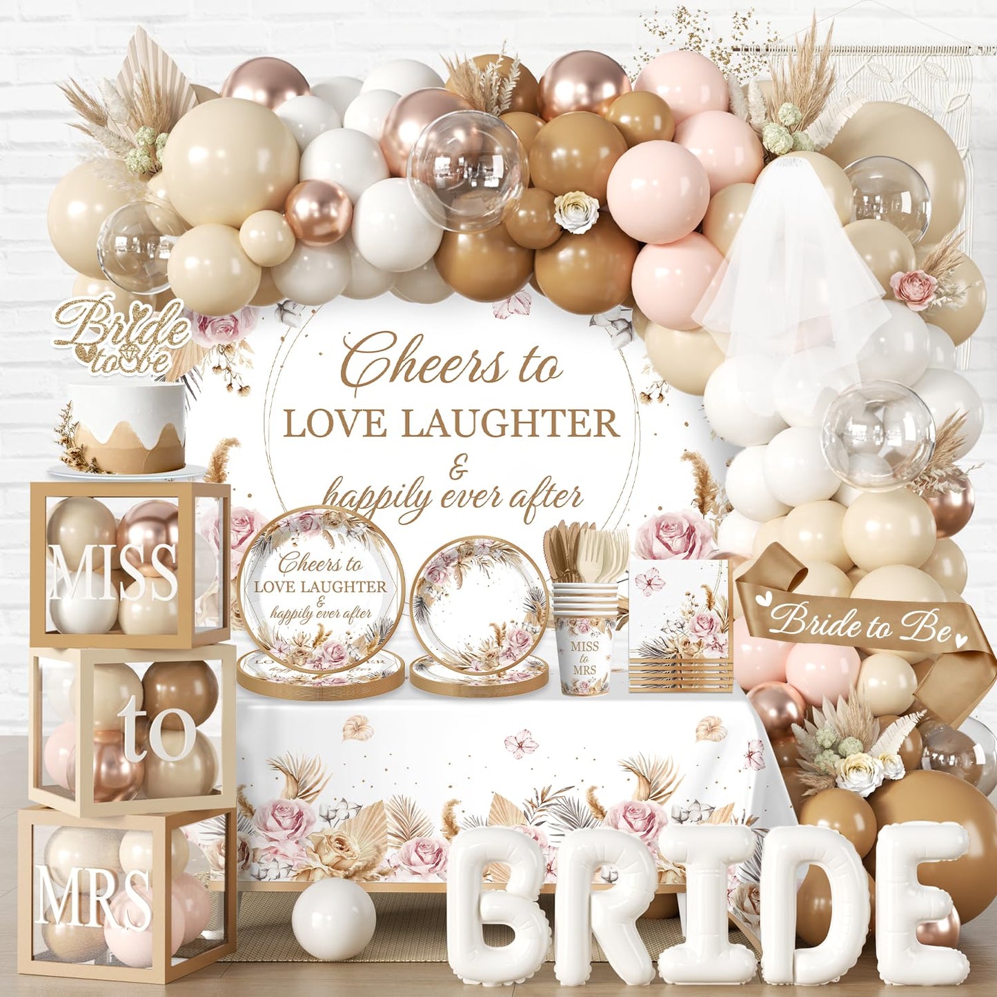 cocomigo 301pcs Boho Bridal Shower Decorations Complete Party Set 25 Guests