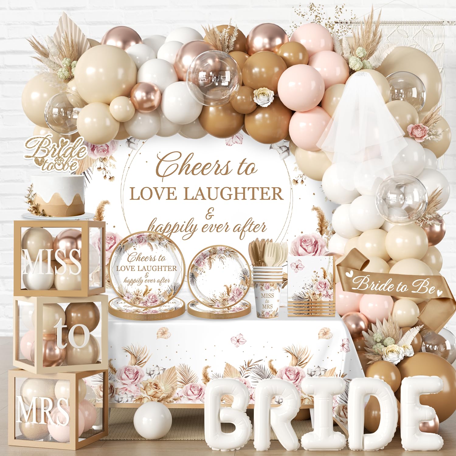 cocomigo 301pcs Boho Bridal Shower Decorations Complete Party Set 25 Guests