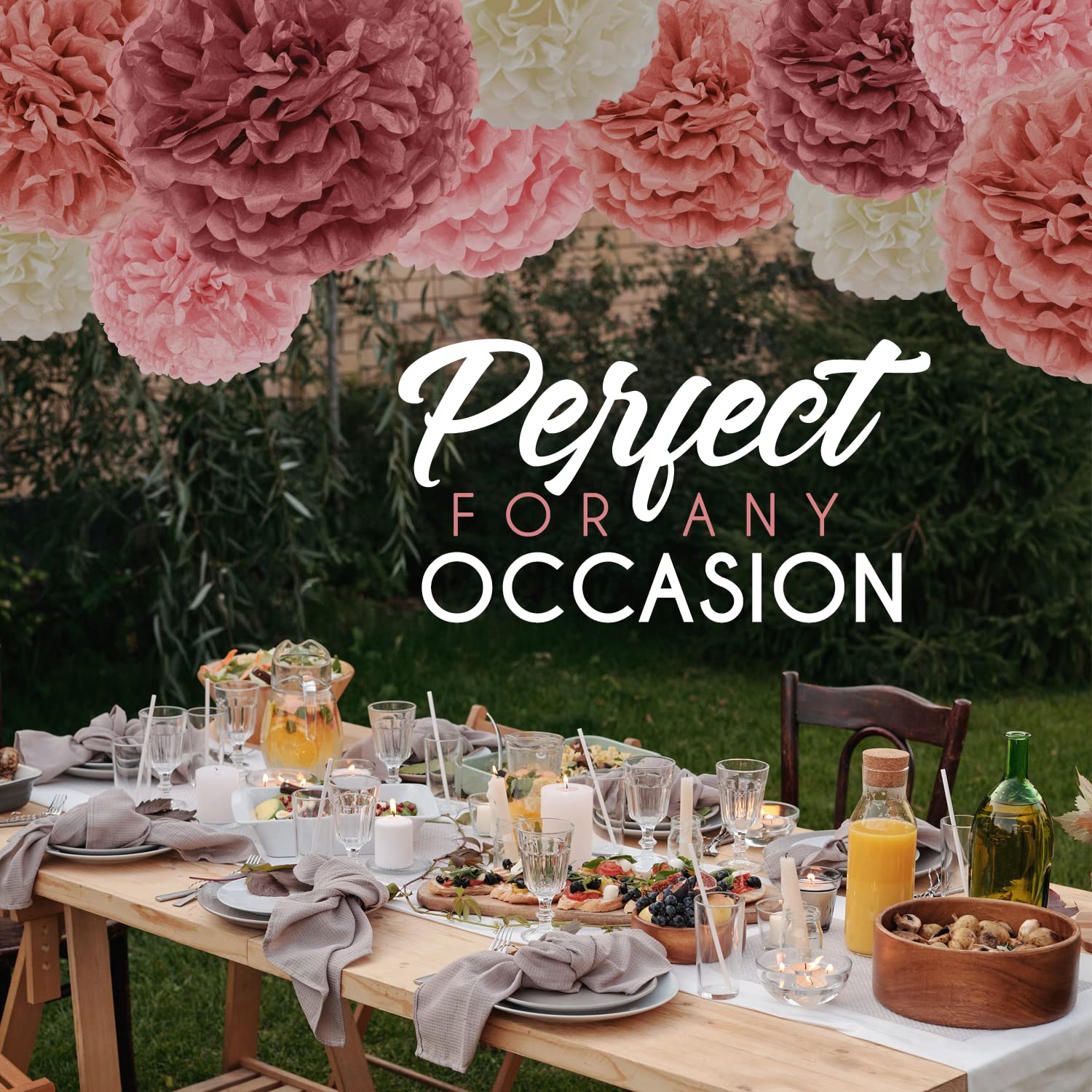 EpiqueOne 20 Piece Tissue Paper Pom Poms | Blush Pink, Dusty Rose, Mauve & Cream | Colorful Paper