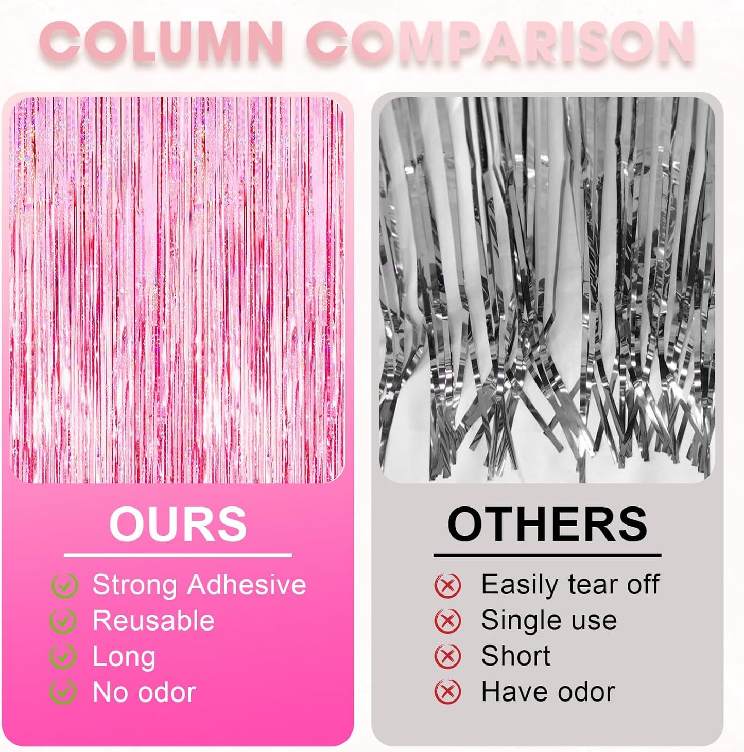 4 Pack 3.3x8.2 Feet Laser Pink Foil Fringe Backdrop Curtains, Tinsel Streamers Birthday Party Decorations, Fringe Backdrop for Graduation, Baby Shower, Gender Reveal, Disco Party