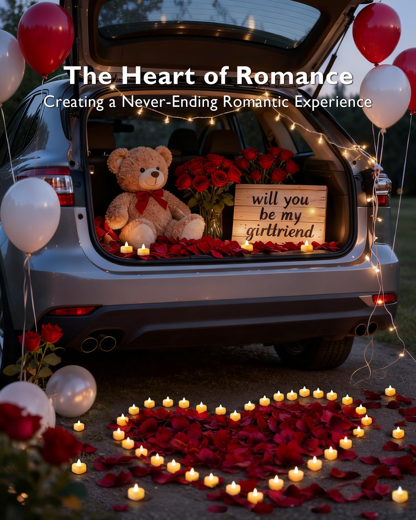 Amagic 1000 Pieces Artificial Rose Petals with 12 Heart LED Tea Lights Candles Kit, Rose Petals and