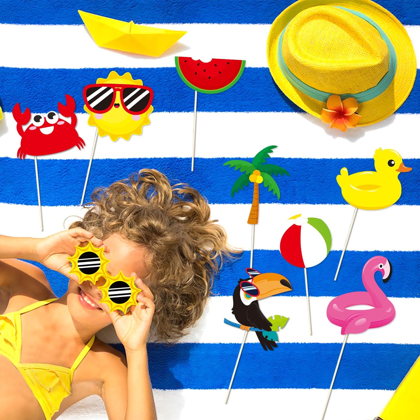 Summer Pool Beach Photo Booth Props 30 Pack Pool, Hawaiian, Beach, Luau Photo Booth Props, Tropical