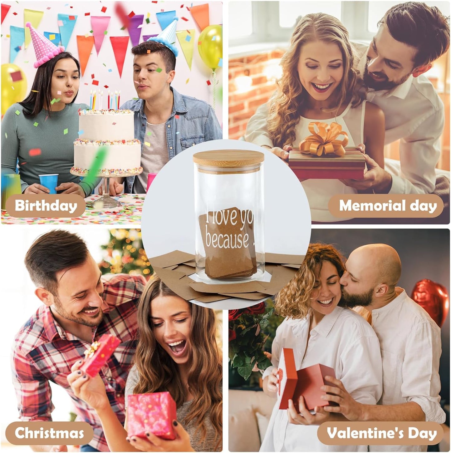 Love Notes Jar Love You Because Jar with 100 Note cards and 1 Pen, Christmas Anniversary Birthday Gifts for Boyfriend Girlfriend Wife Husband, Newlywed Gifts for the Couple