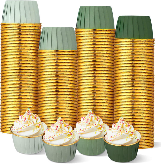 Geiserailie 100 Pcs Sage Green Cupcake Liners Gradient Green Cupcake Foil Wrappers Snack Bowls for Parties Wedding Bridal Shower Birthday Supplies