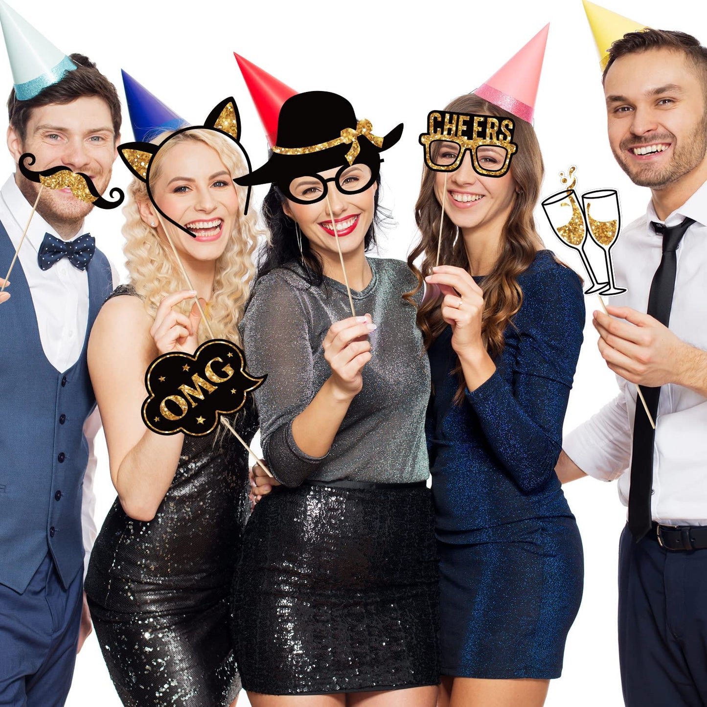 Outus 36 Pcs Birthday Photo Booth Props Kit Happy Birthday Graduation Wedding Party Favors Supplies