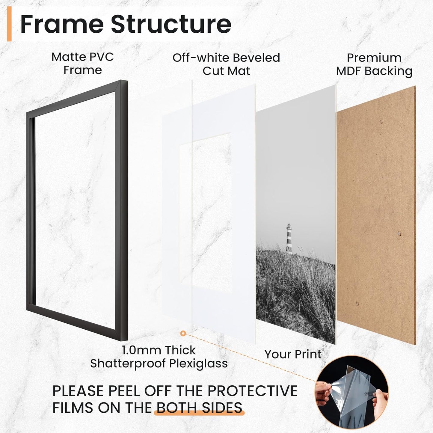 18x24 inch Picture Frame, 18x24 Photo Frames with 16x20 Removable Mat - High Definition Plexiglass - Vertical and Horizontal Display - Wall Hanging Poster Frame - Black, 5 Pack