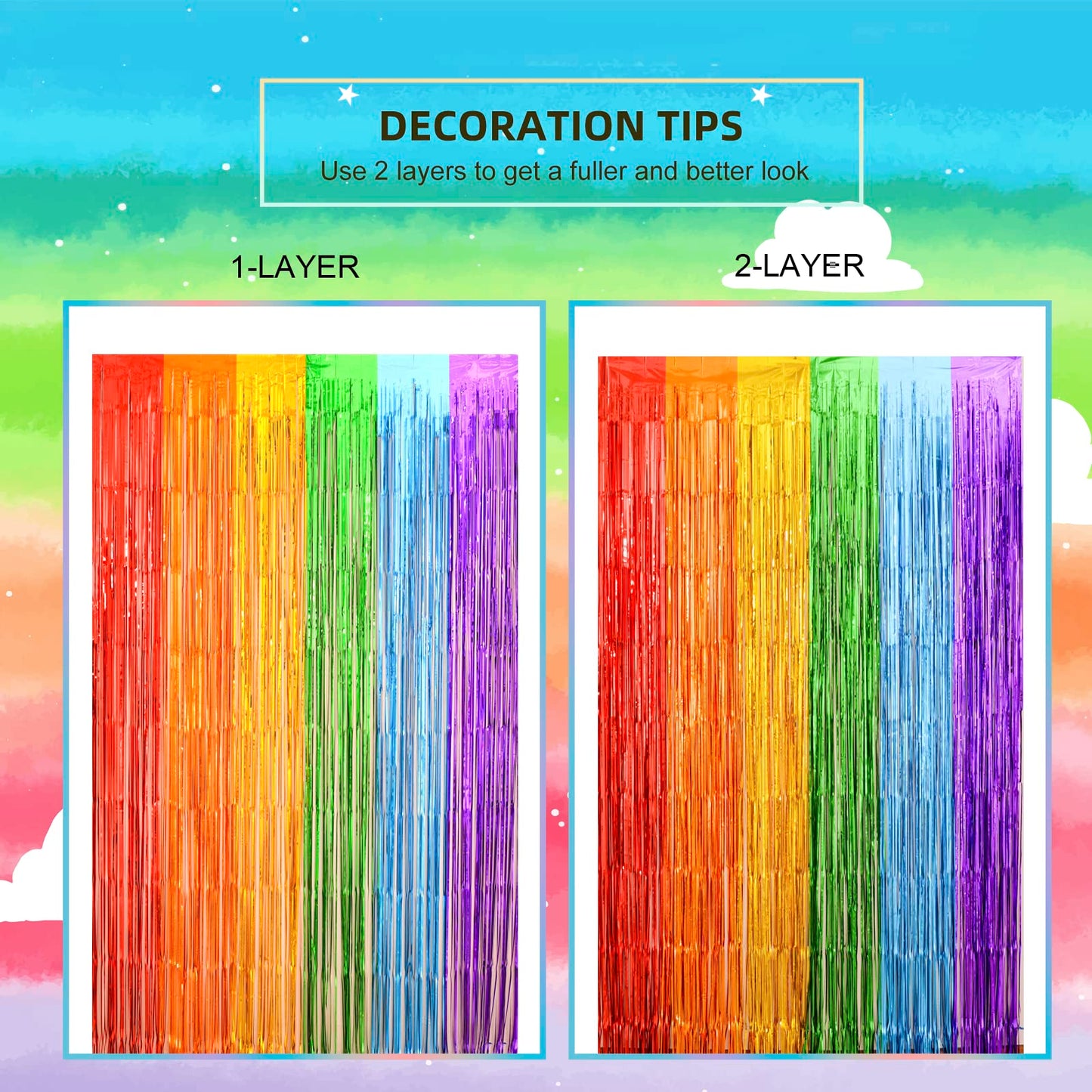 LOLStar Rainbow Party Decorations, 2Pack Rainbow Bday Foil Fringe Streamers