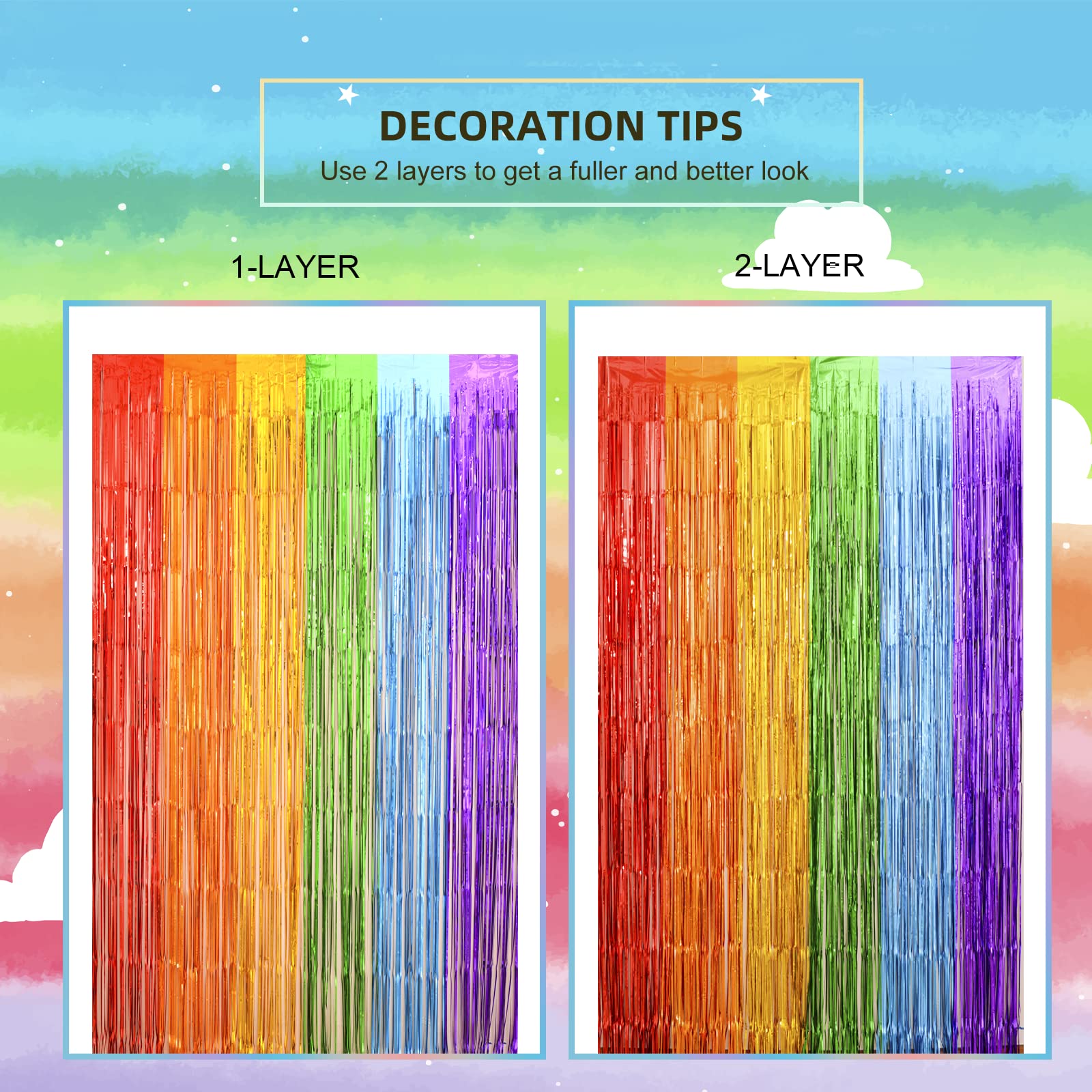 LOLStar Rainbow Party Decorations, 2Pack Rainbow Bday Foil Fringe Streamers