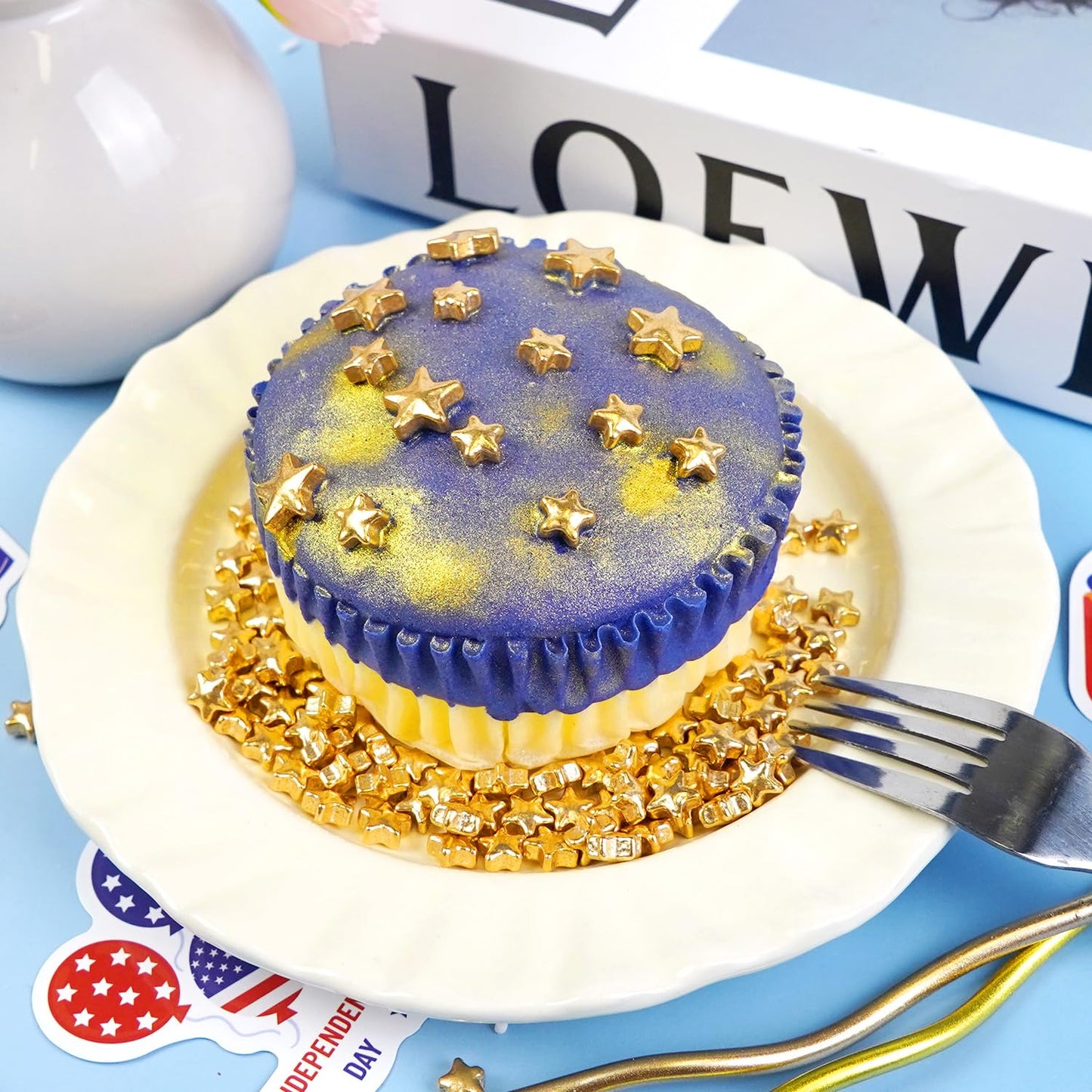 Dazzjoy 4th of July, Patriotic Sprinkles, Red Blue Silver Gold Sprinkles, Food Grade, Edible Pearls for Cake Decorating, 150g/5.29oz, Cake Decoration & Cupcake Topper