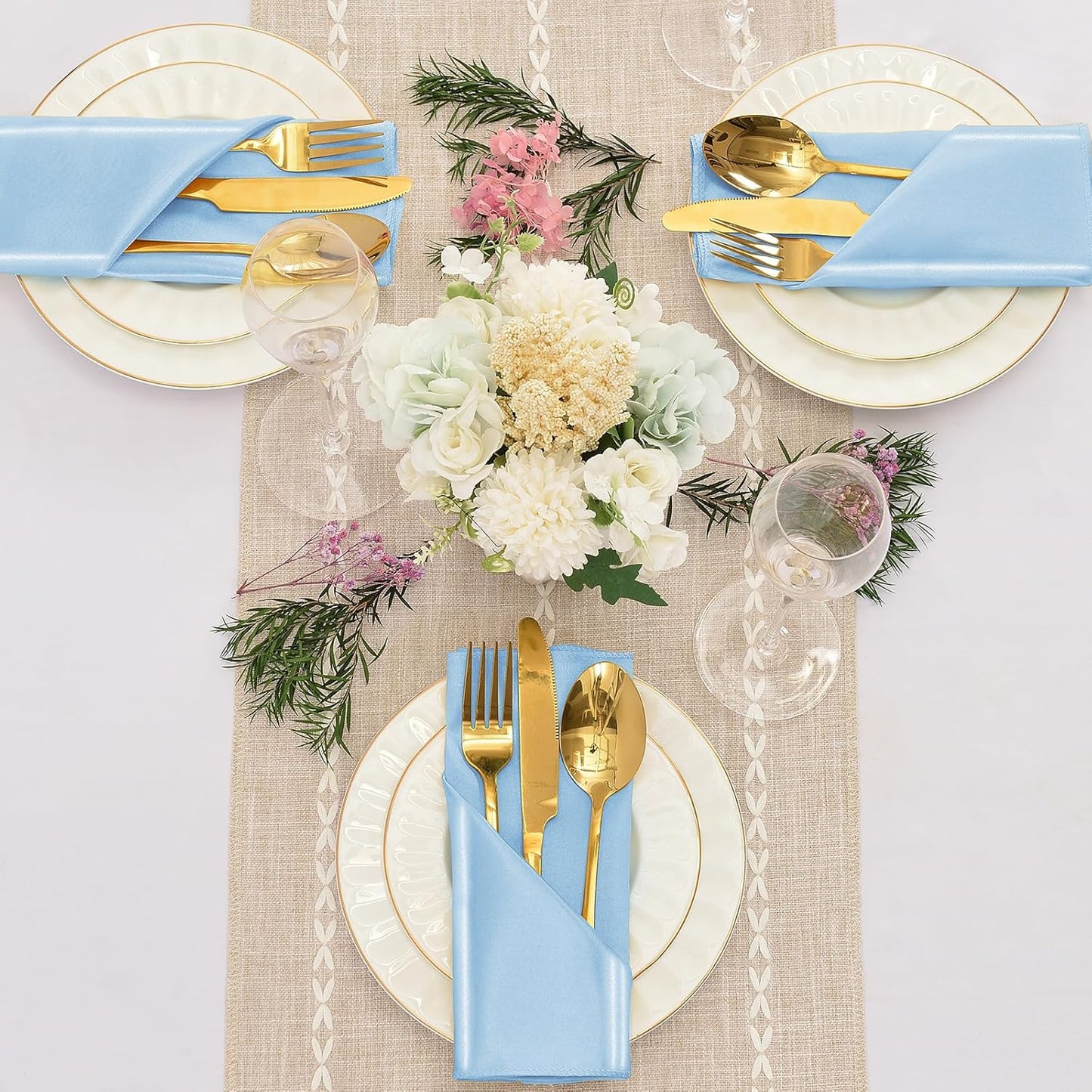 50 Pieces Light Blue Satin Napkins, 17" x 17" Square Table Napkins, Silky Soft Smooth Washable Napkins for Restaurant, Weddings, Dinner, Party Decoration