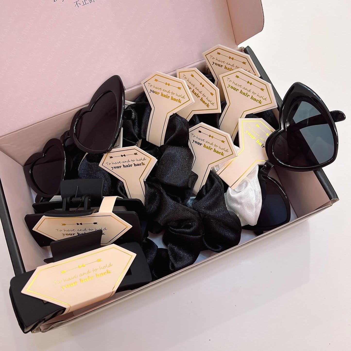 Bridesmaid Scrunchies Proposal Gifts Bachelorette Hair Claws Clips Girls heart sunglasses for Wedding Party Favors (Black)