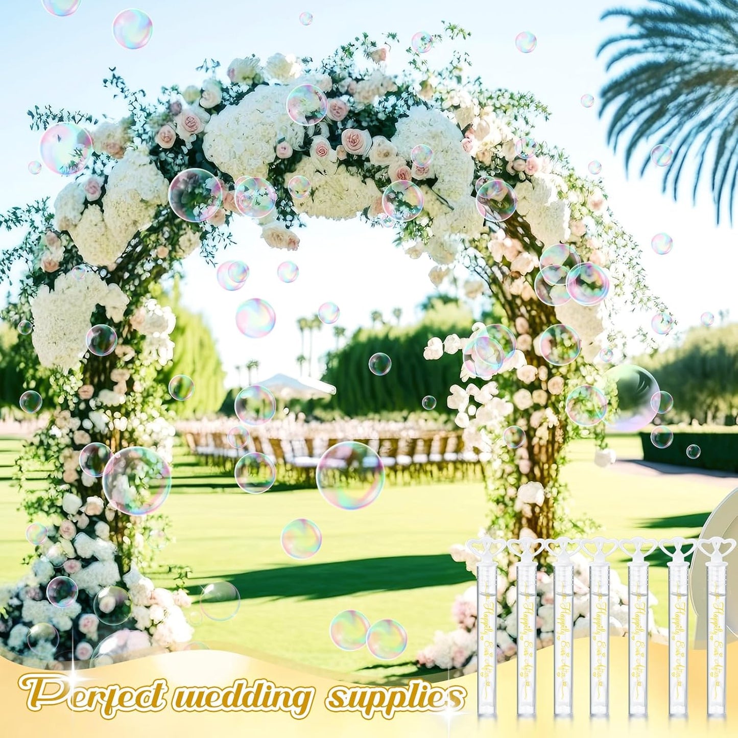 150 Pcs Bubble Wands Bulk for Wedding Party Mini Heart Wand with Bubble Solution for Wedding Bridal Showers Valentine Anniversary Graduation Birthday Supplies (White,Happy Ever After)