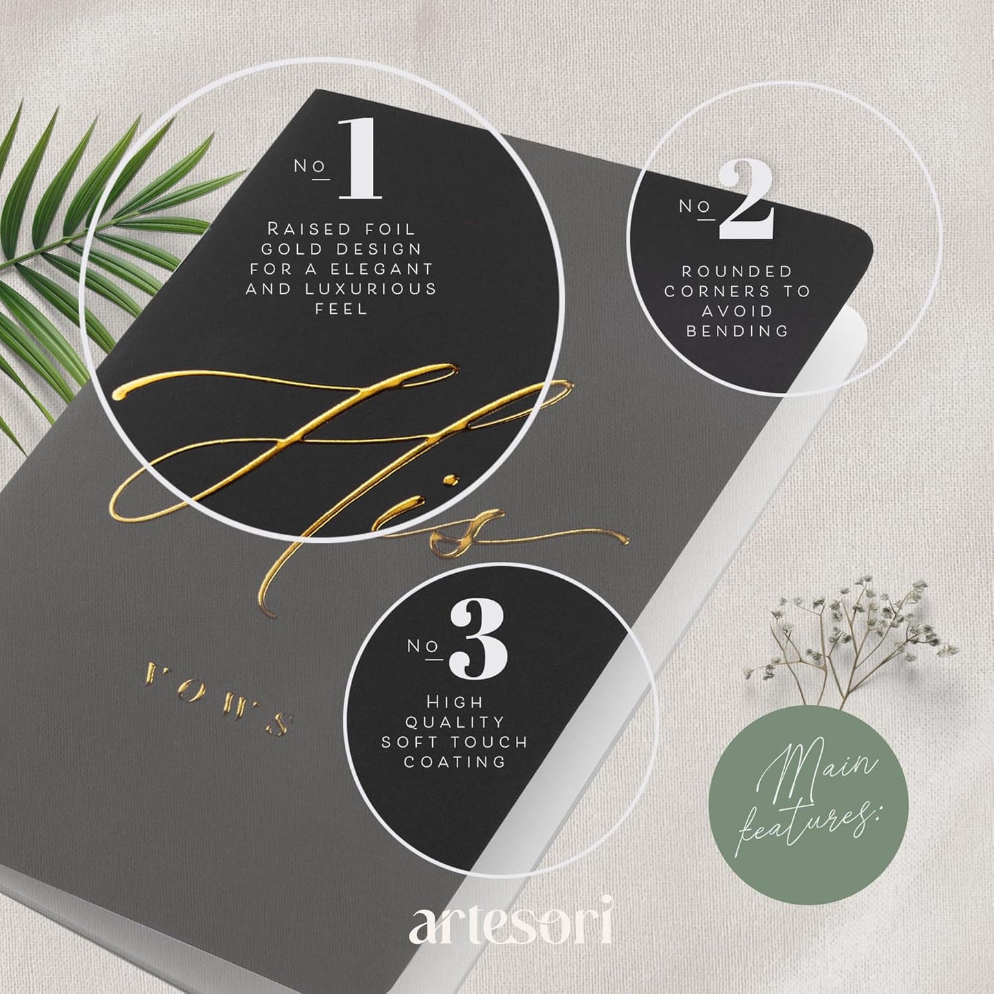 ARTESORI Premium Wedding Vow Book for Her & Him, Soft Touch, Gold Foil, 28 Lined Pages, Wedding Vow Books His and Hers, Wedding Essentials, Wedding Registry Ideas, His and Hers Gifts [White & White]
