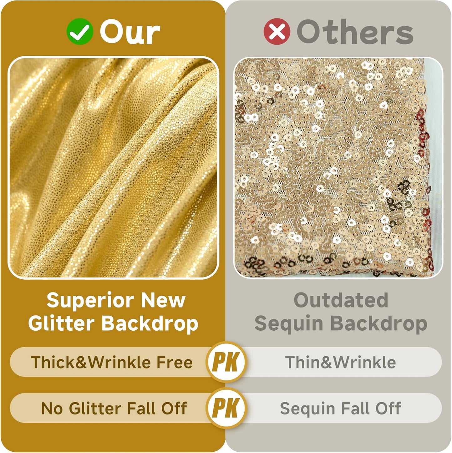 leegleri 30x10ft Thick Gold Glitter Backdrop Curtain Panels for Parties, Wrinkle Free Sparking Sequin Backdrop Drapes, 6 Panels 5x10ft Shimmer Photo Back Drop Cloth for Wedding Birthday Photography