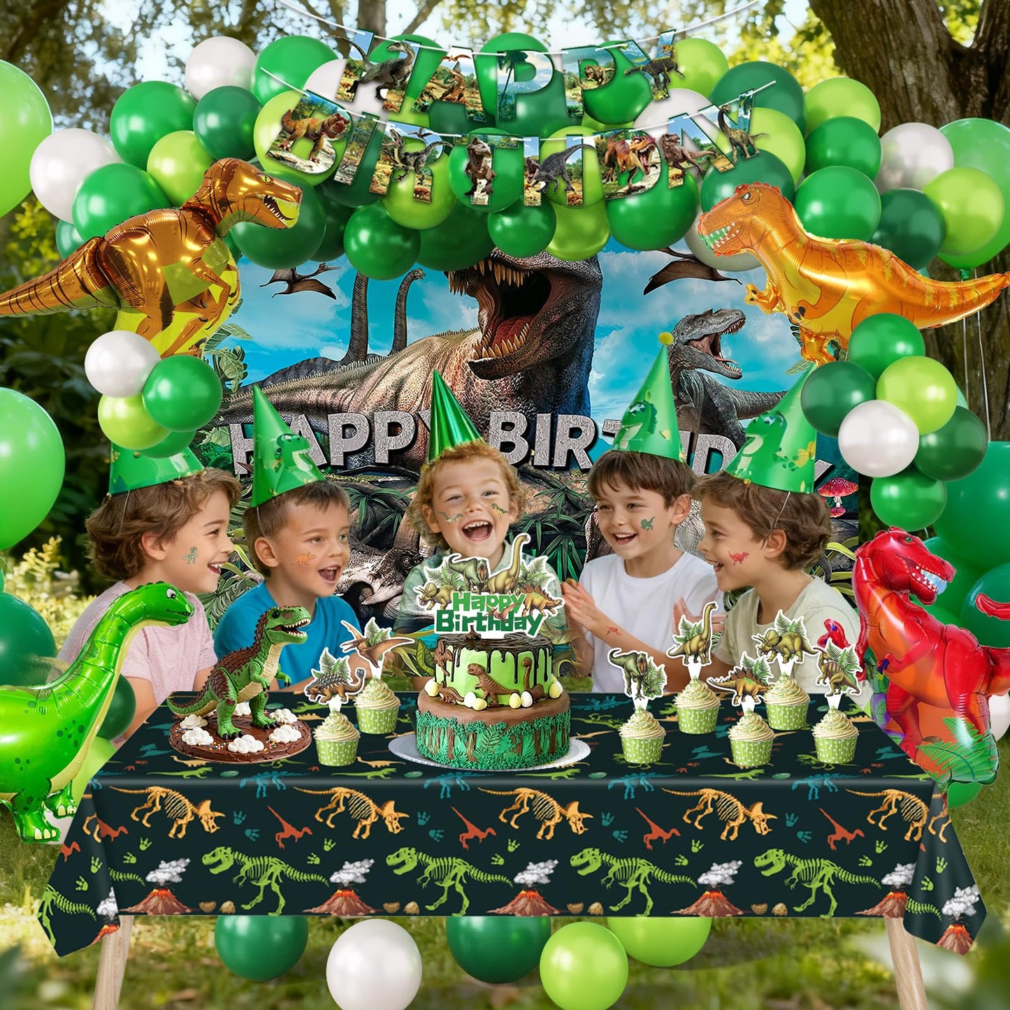 SPIGHTDEX Dinosaur Birthday Party Decorations Kit for Boys - Dino Party Supplies with Tablecloth