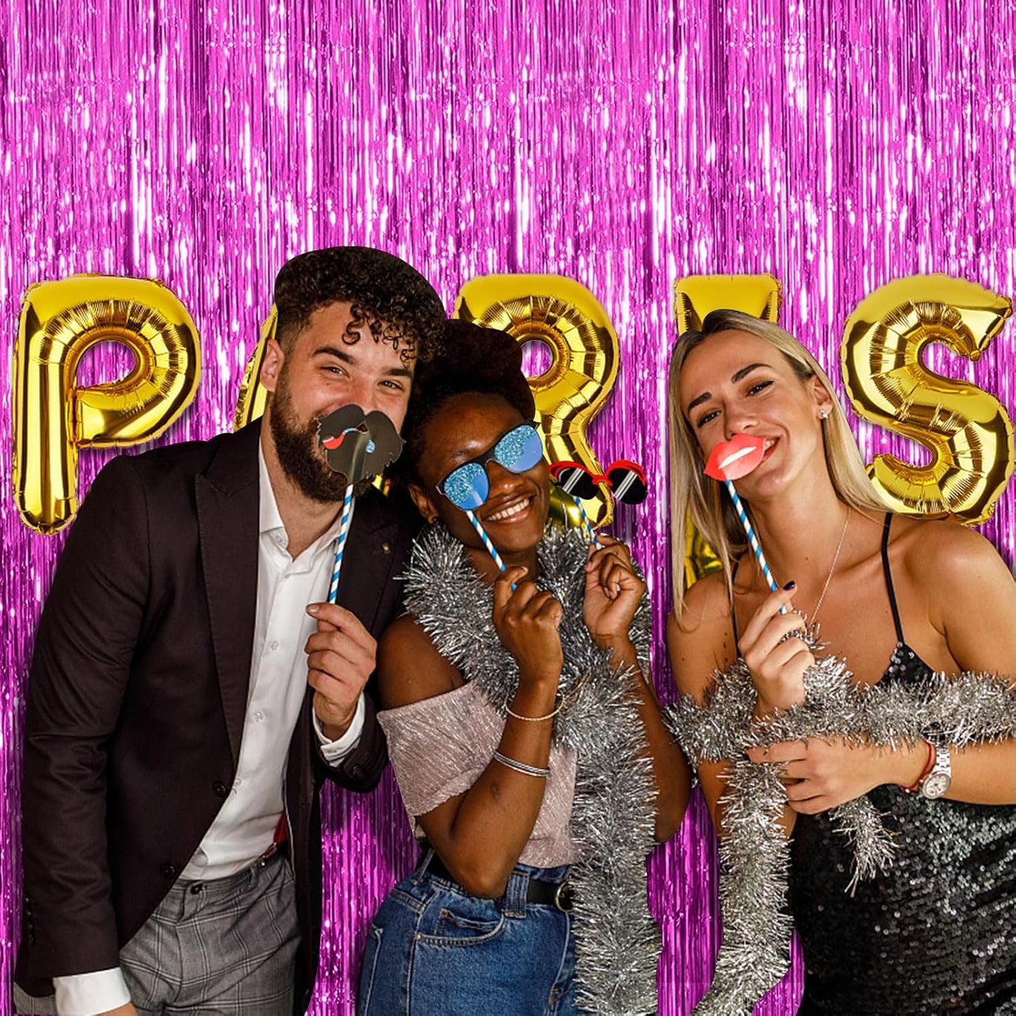 2 Pack Hot Pink Party Backdrop Birthday Decorations Tinsel Curtain Party Streamers Foil Fringe Christmas Bachelorette Graduation Fiesta Party Decorations Hot Pink Photo Booth Backdrop