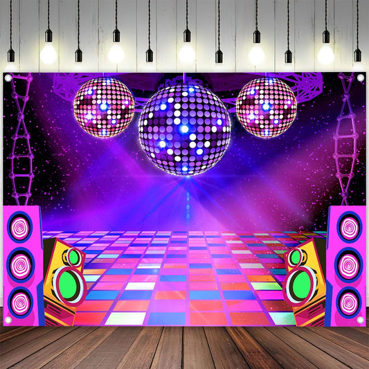 Dance Party Backdrop Retro 80s 90s Theme Stage Dance Ball Music Birthday Party Decoration DJ Photography Background 8 x 6 ft for Baby Shower Picture Photo Shoot Polyester Fabric, Blue