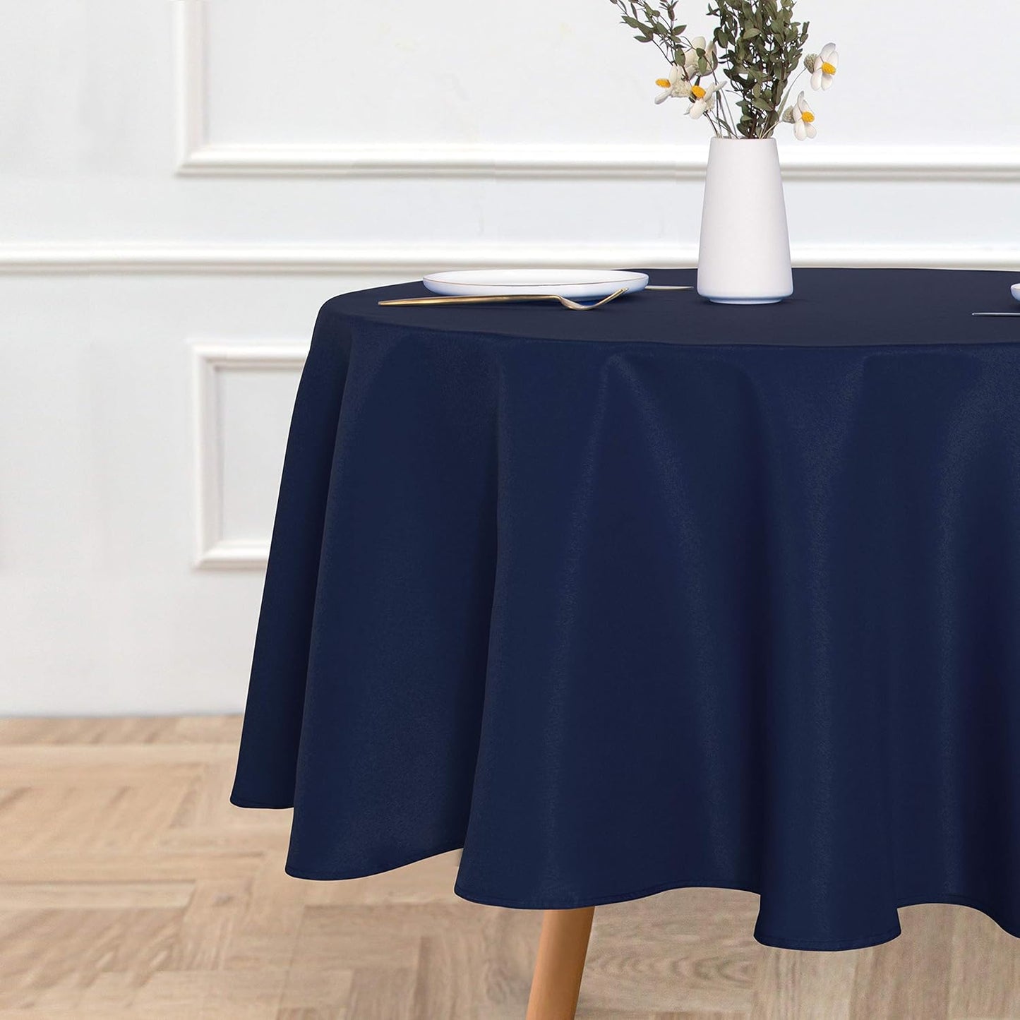 sancua Round Tablecloth - 90 Inch - Water Resistant Spill Proof Washable Polyester Table Cloth Decorative Fabric Table Cover for Dining Tables, Buffet Parties and Camping, Navy