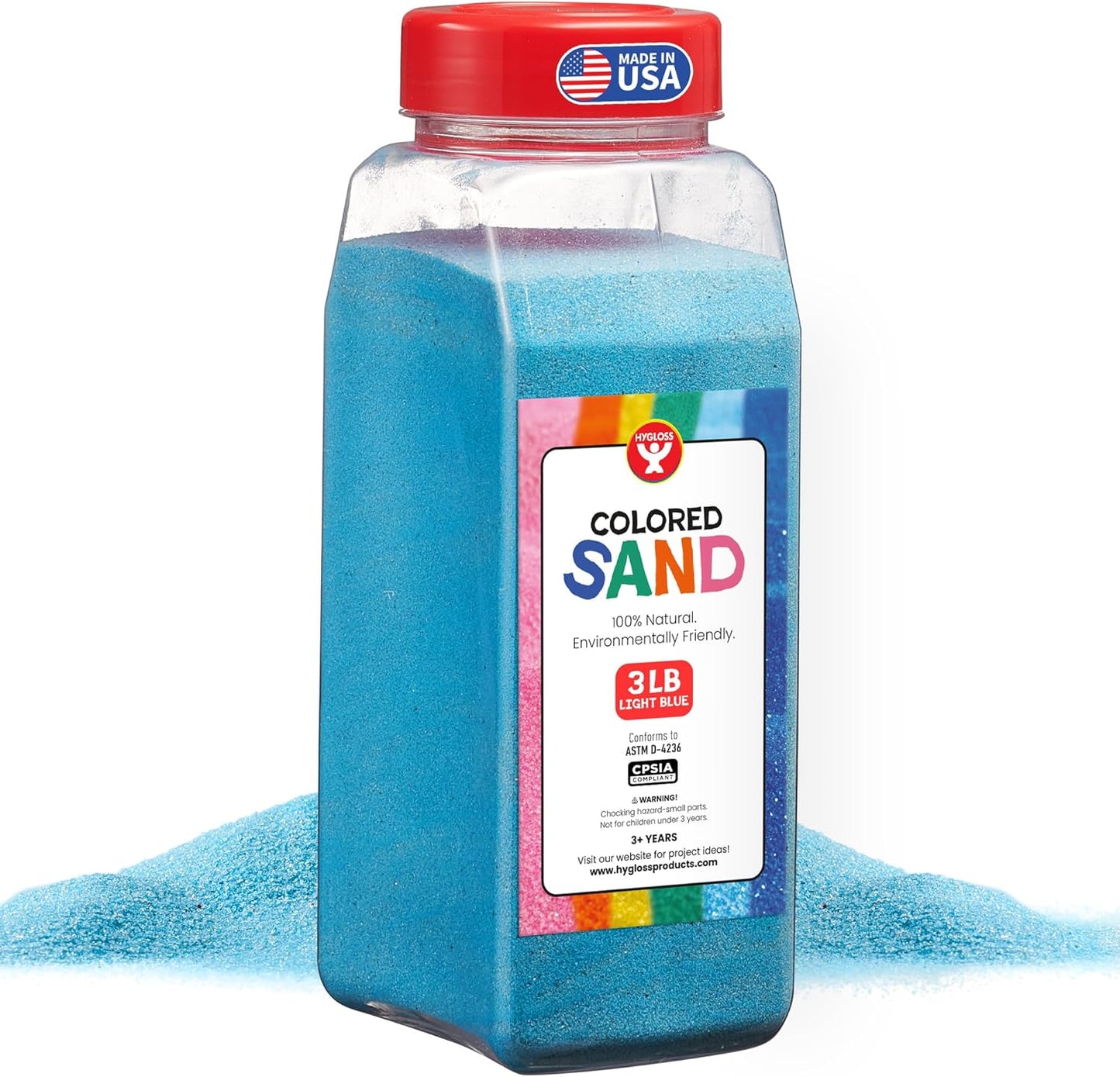 Hygloss Colored Sand for Crafts – 3 lb Bottle, Light Blue – Vibrant Colorful Fine Sensory Play Sand Art Kits for Kids – Classroom Activities for Children 3 4 5 6 7 8 9 10 11 12 – Safe for Ages 3+
