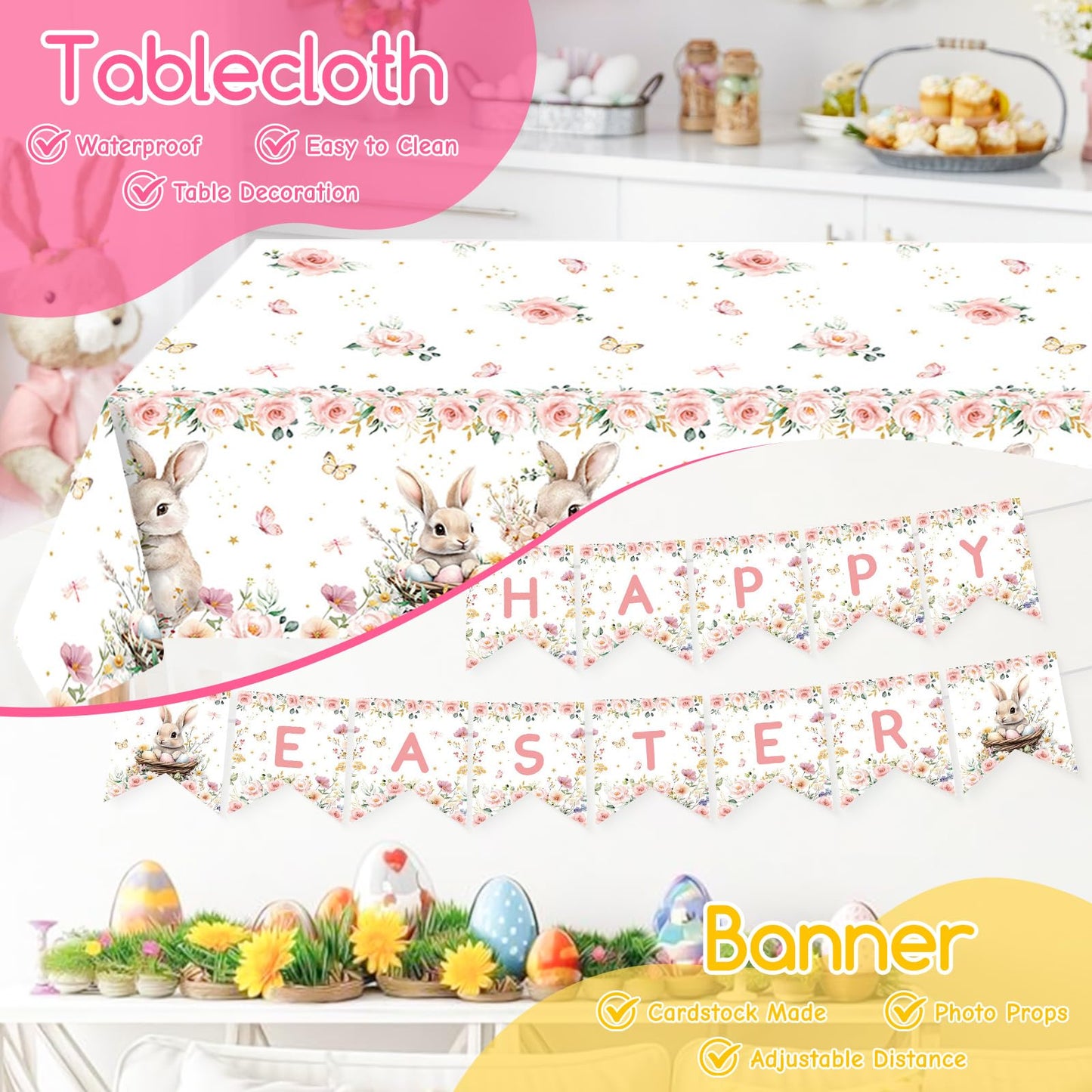 142 Pcs Happy Easter Plates and Napkins Easter Party Decorations