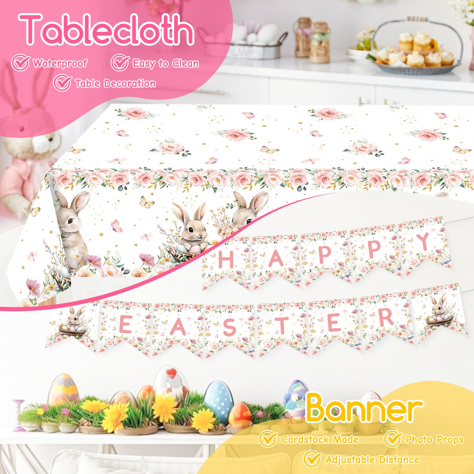 142 Pcs Happy Easter Plates and Napkins Easter Party Decorations