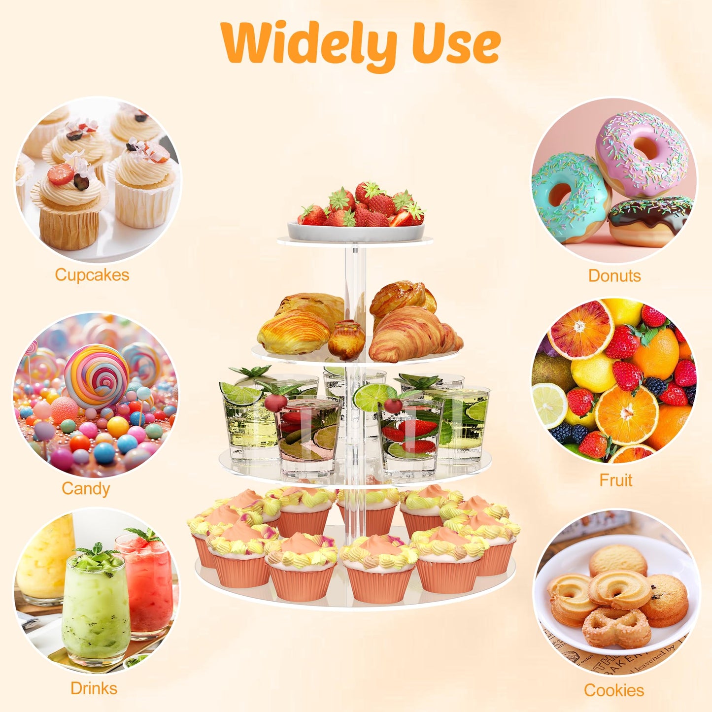 4 Tier Round Cupcake Stand Acrylic Cupcake Display Tower for 38 Cupcakes