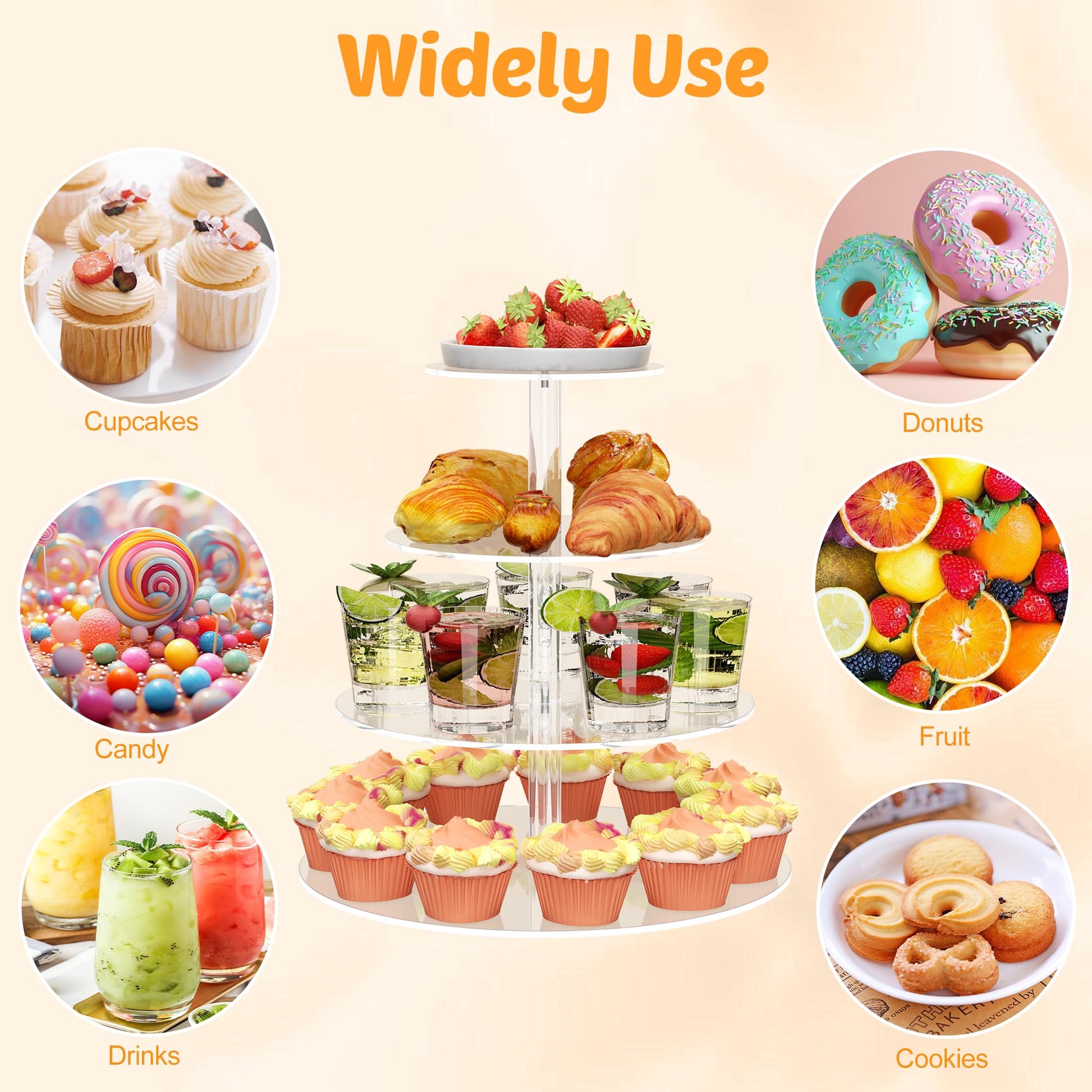 4 Tier Round Cupcake Stand Acrylic Cupcake Display Tower for 38 Cupcakes