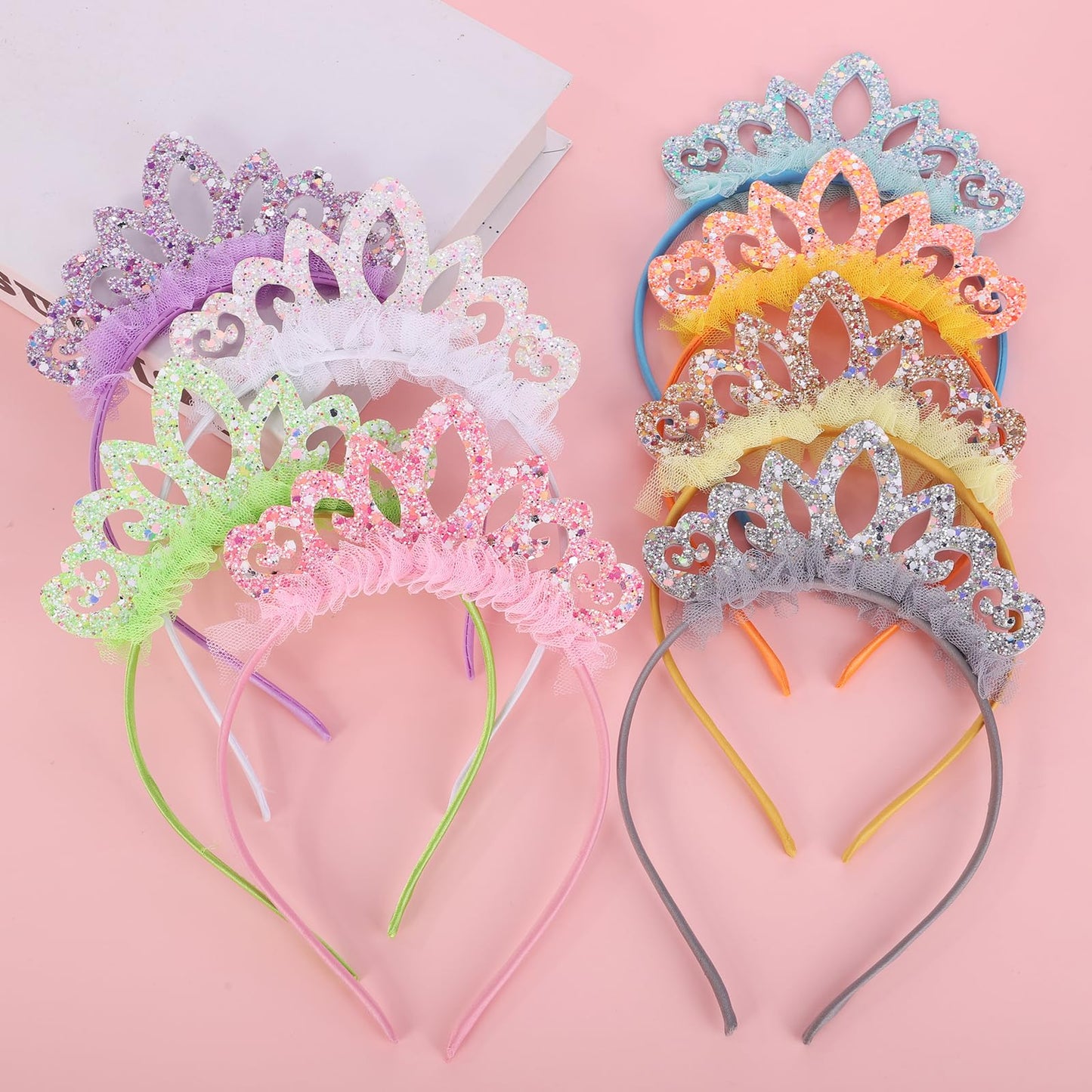 Zifengcer Birthday crown，8 Pack Princess Crown Headband, Glitter Sequin Crown Headband, Shiny
