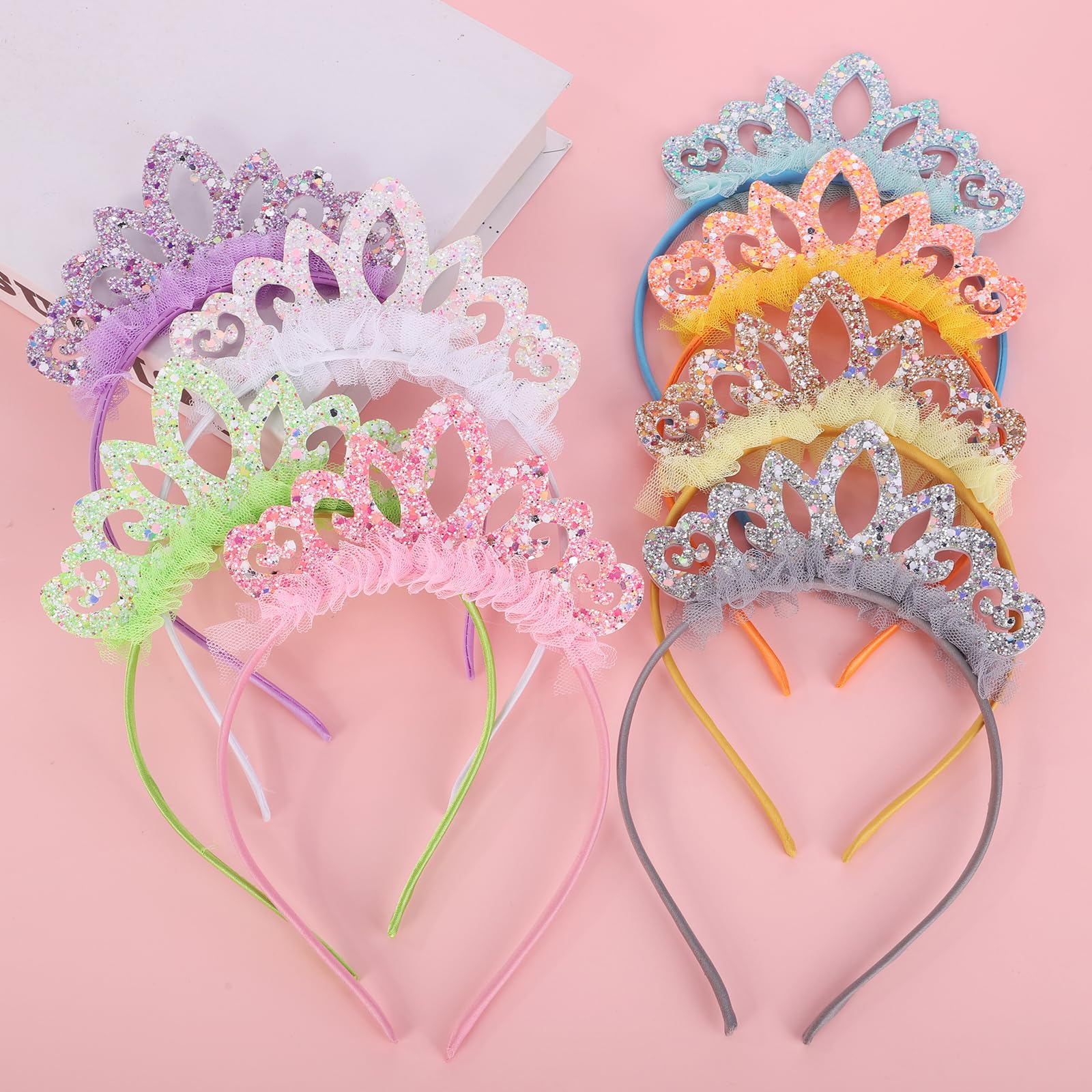 Zifengcer Birthday crown，8 Pack Princess Crown Headband, Glitter Sequin Crown Headband, Shiny