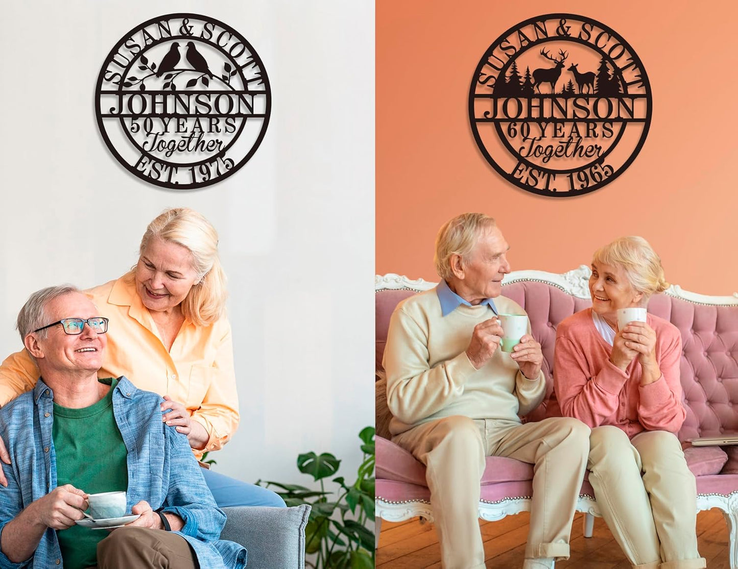 Personalized Wedding Anniversary Sign Gifts, Custom 50th 40th 65th 60th 25th 70th Anniversary Metal Sign, Wedding Gifts for Couples, Custom Name Sign, House Warming Gifts New Home